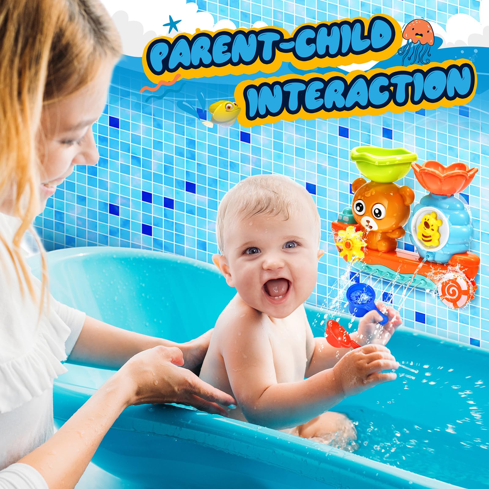 Best Bath Toys for Toddlers 1-5 Years - Waterproof Baby Bathtub Toys for Boys & Girls - Sensory Bath Time Fun for 6-18 Months - Perfect Gift for Birthdays & Holidays - Great for Splashing, Learning & Developing Motor Skills