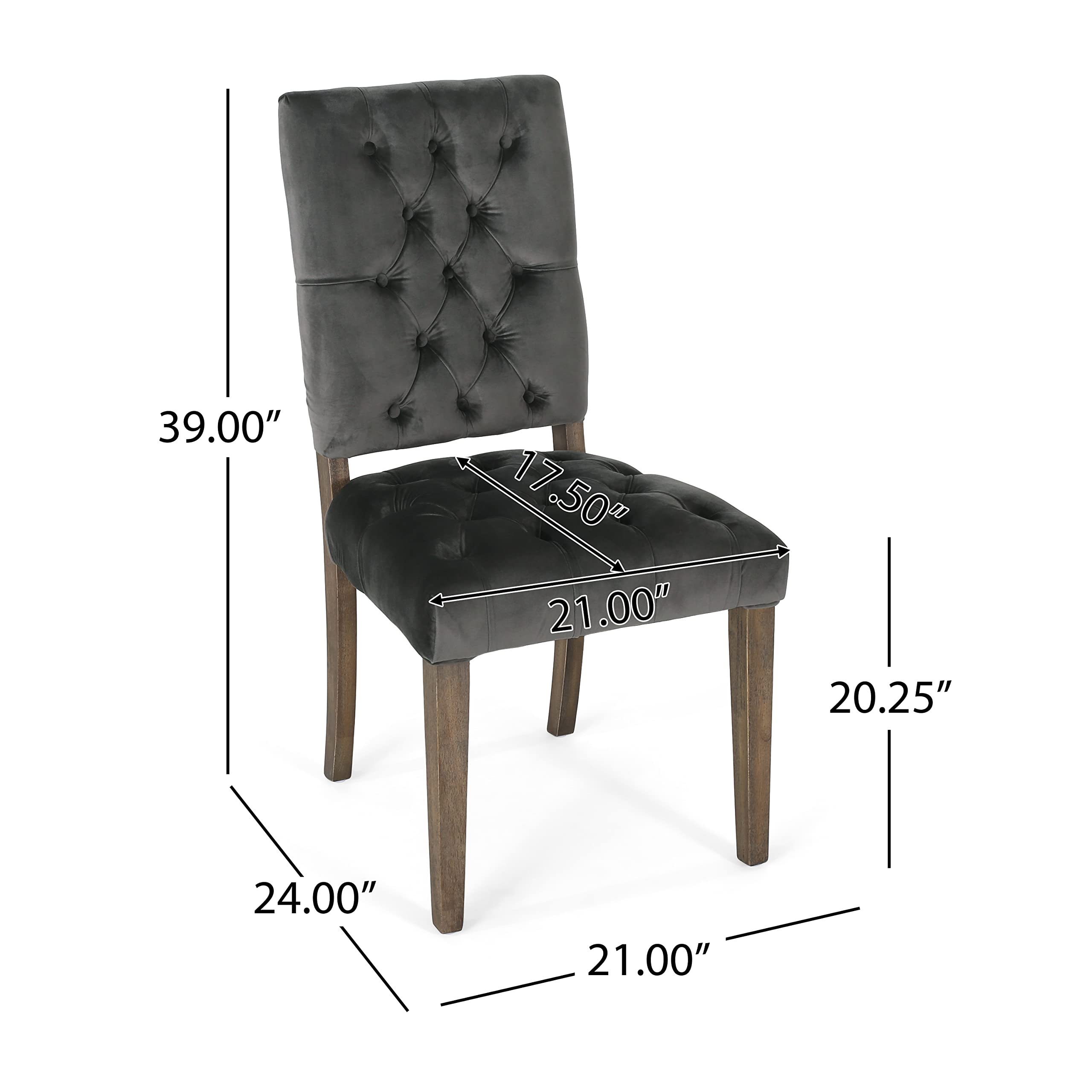 Christopher Knight Home Carolina Velvet Dining Chairs - Set of 2, Charcoal Gray Upholstered Seating for Dining Room, Kitchen, or Breakfast Nook