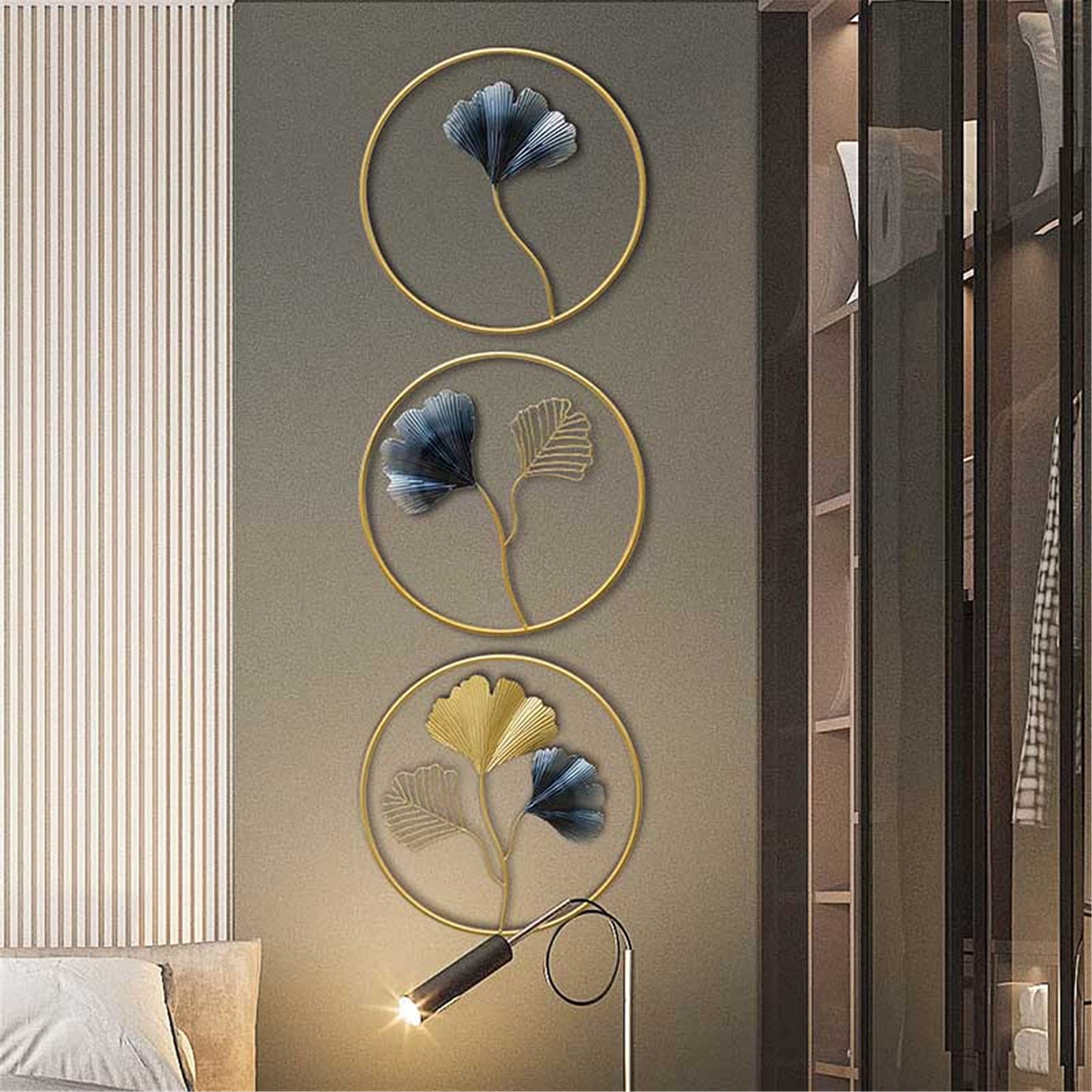 3PCS Gold Ginkgo Leaf Metal Wall Art Decor - Nordic Style Home Ornament for Living Room, Bedroom, Study & Hotel - 45cm Diameter - Perfect for Boho Decor, Housewarming Gifts & Wall Accents