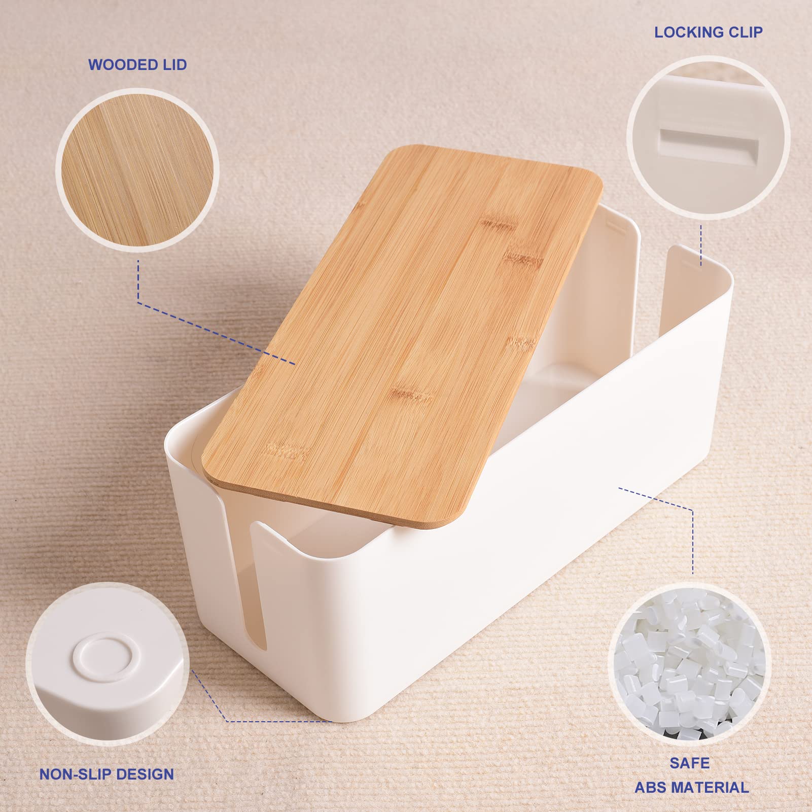 Wooden Style Cable Management Box - Hide Wires & Power Strips | Desk Computer Cord Organizer | Safe ABS Material | 12.6