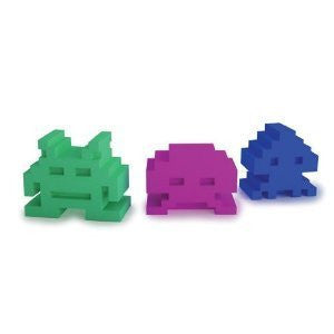 Kikkerland Space Invader Erasers Set of 3 - Fun Novelty Pencil Erasers for School, Office & Art Projects - Retro Video Game Themed Collectible Erasers for Kids & Adults