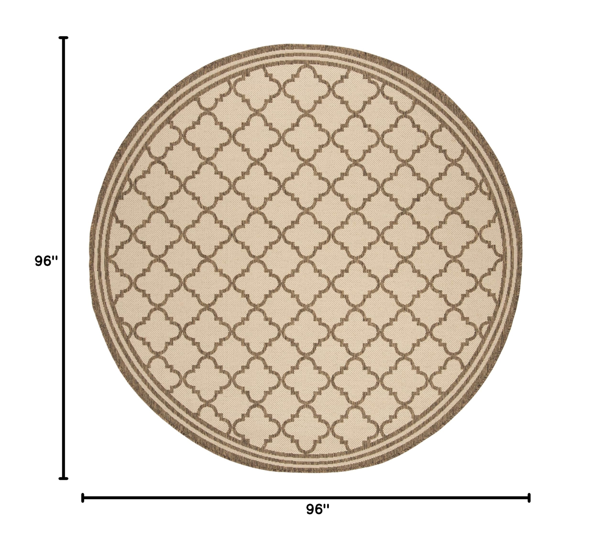 SAFAVIEH Beach House Collection 8' Round Area Rug - Cream & Beige Moroccan Trellis Geometric Design, Non-Shedding & Easy Care, Washable Indoor/Outdoor Rug for Living Room, Bedroom, Patio, Backyard, Mudroom (BHS121C)