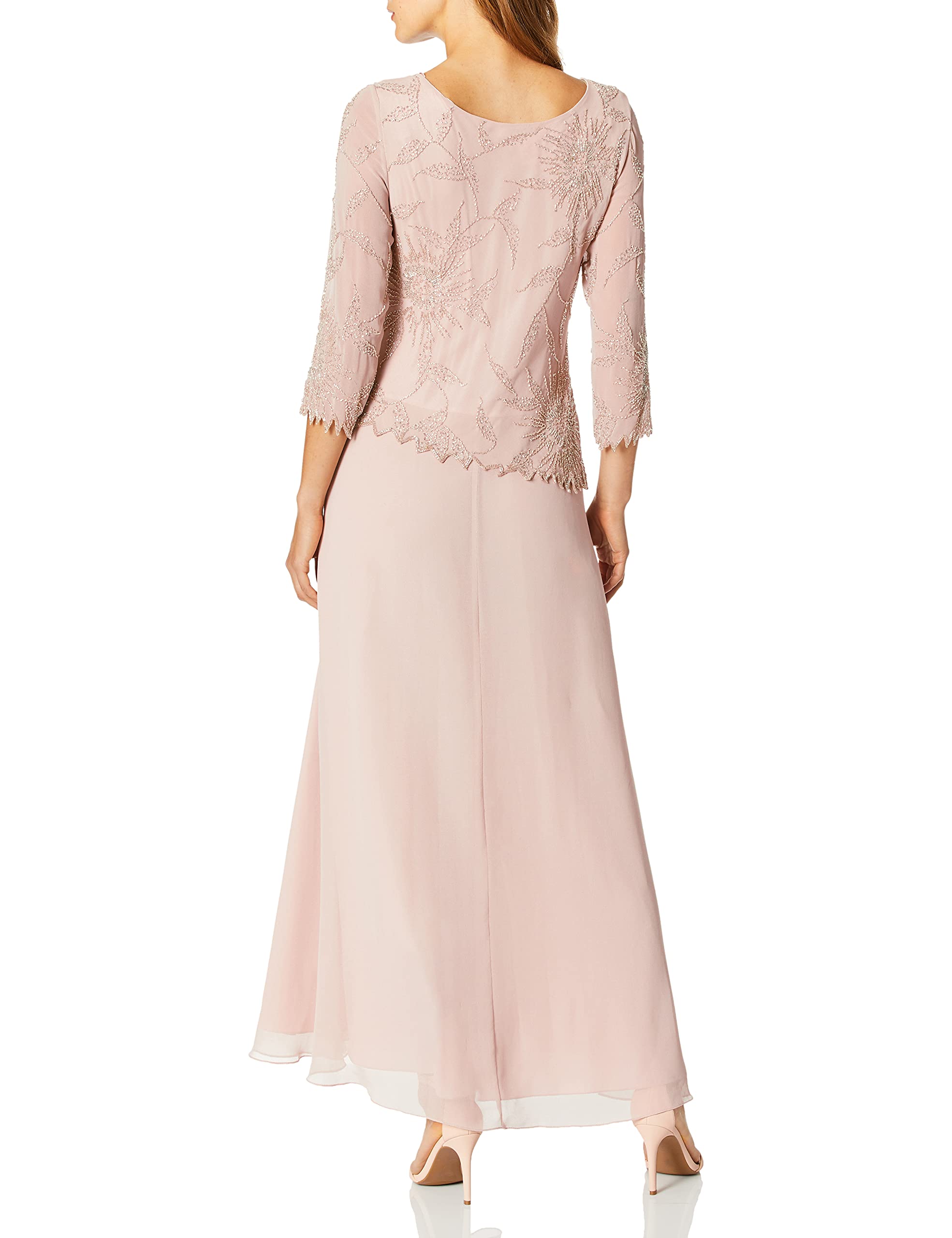 J Kara Plus Size Women's Beaded Scoop Neck 3/4 Sleeve Long Dress - Elegant Evening Wear for Parties & Special Occasions
