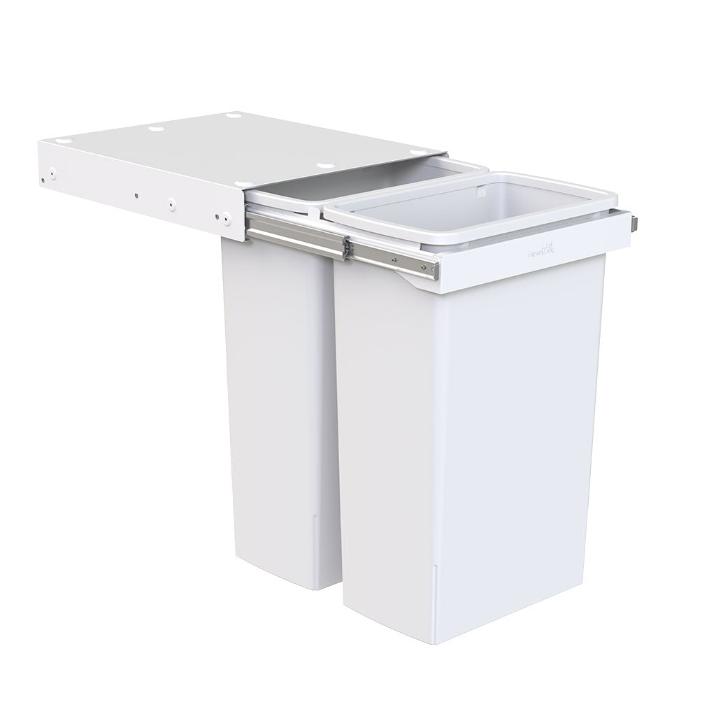 Hideaway Waste Bin with Soft Close Lid - Compact 2x40L Trash Can with Handle Pull - Perfect for Kitchen, Bathroom, or Office Organization