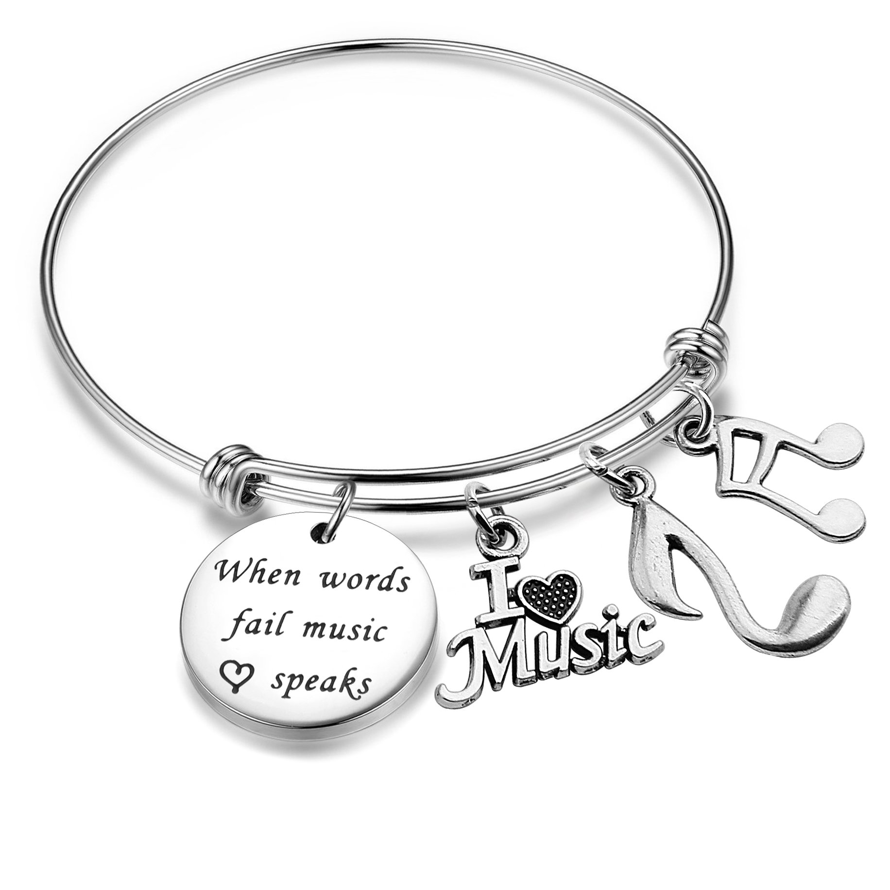 BNQL Music Teacher Bracelet - 'When Words Fail Music Speaks' Inspirational Jewelry - Perfect Gift for Music Lovers, Teachers & Students - Great for Concerts, Music Classes & Special Occasions