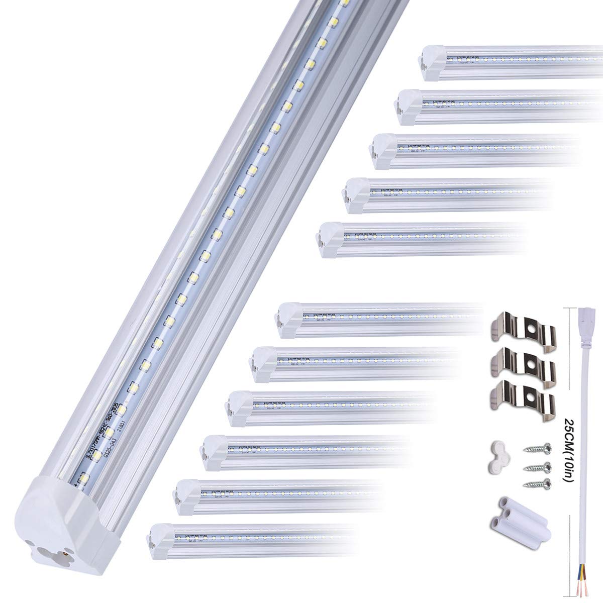 8FT LED Shop Light Tube Fixture - 72W Dual-Sided V-Shape Integrated LED Tube Lights, 7200LM, AC85-277V, SMD2835 Clear Cover, Cool White 6000K (12 Pack) - Perfect for Warehouse Lighting, Garage Workbench, Retail Stores and Commercial Refrigerator Door Lighting