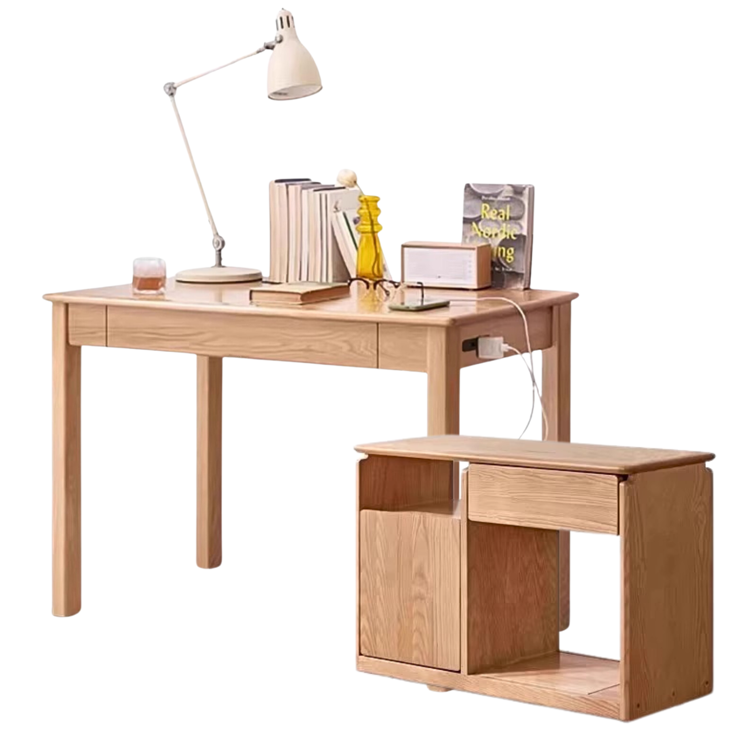Premium Solid Oak & Ash Wood USB Office Desk - Modern Home & Workspace Furniture for Productivity & Organization | Perfect for Remote Work, Study & Office Setup