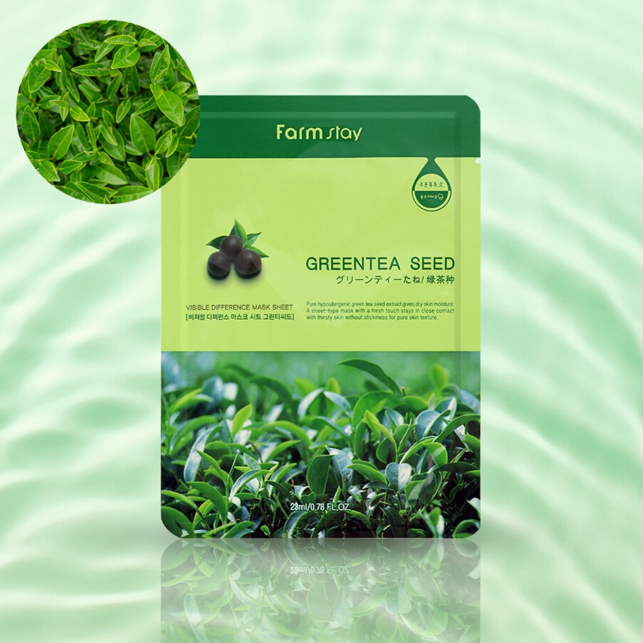 Farmstay Visible Difference Green Tea Seed Mask Sheet - 10 Pack (1 Sheet x 10pcs) for Hydrating & Brightening Skin - Korean Skincare for Dry & Dull Complexion - Perfect for Spa Day & Self-Care Routine