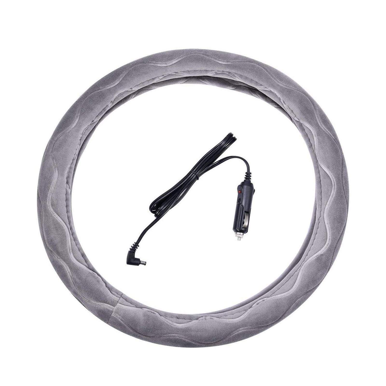 12V Car Steering Wheel Cover - Electric Heated Steering Wheel Cover for Winter, Universal Fit for Most Cars - Keep Hands Warm While Driving in Cold Weather
