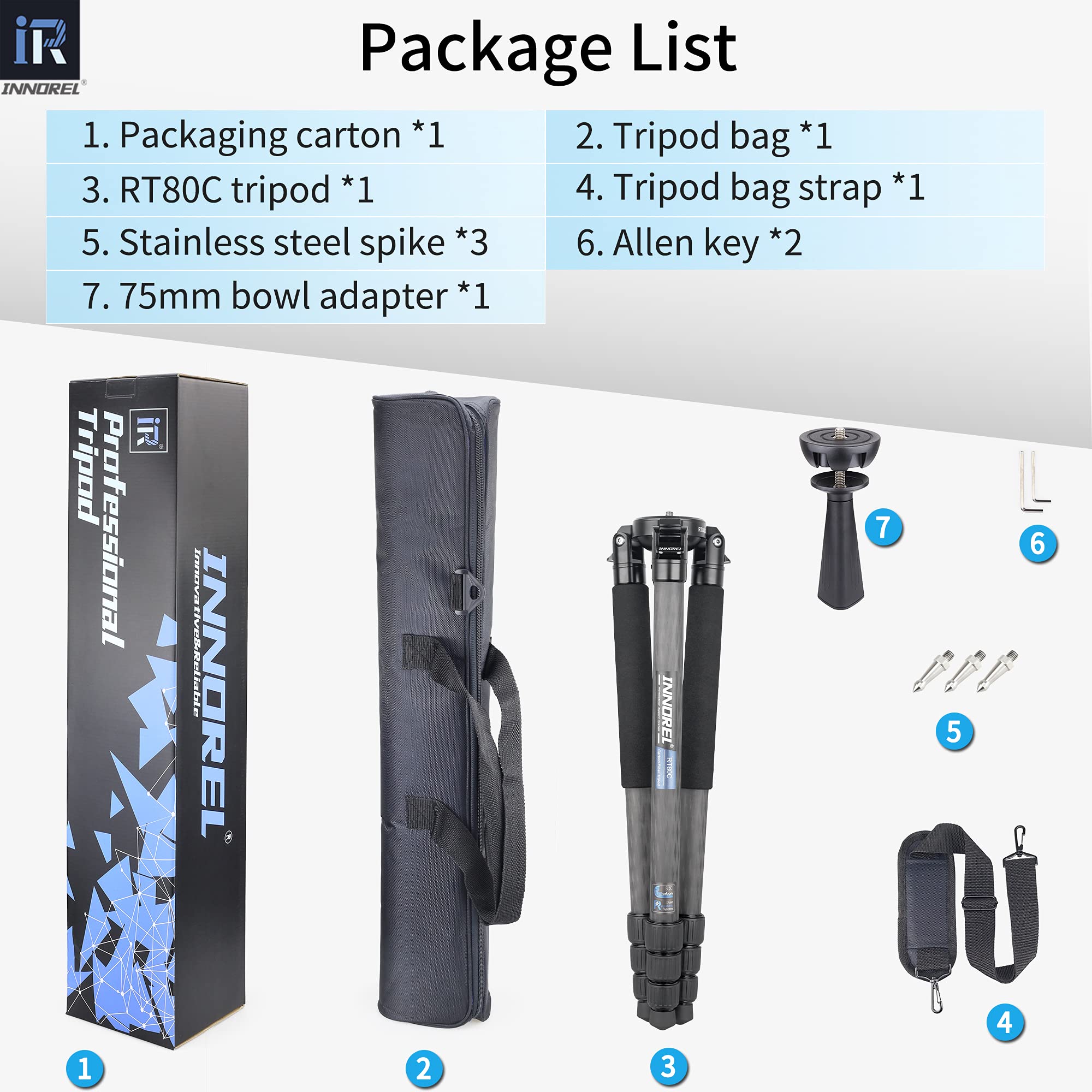 Professional RT80C Carbon Fiber Tripod for Birdwatching - Heavy Duty 20kg Max Load Bowl Tripod with Camera Stand | Perfect for Wildlife Photography, Outdoor Adventures & Telescope Mounting