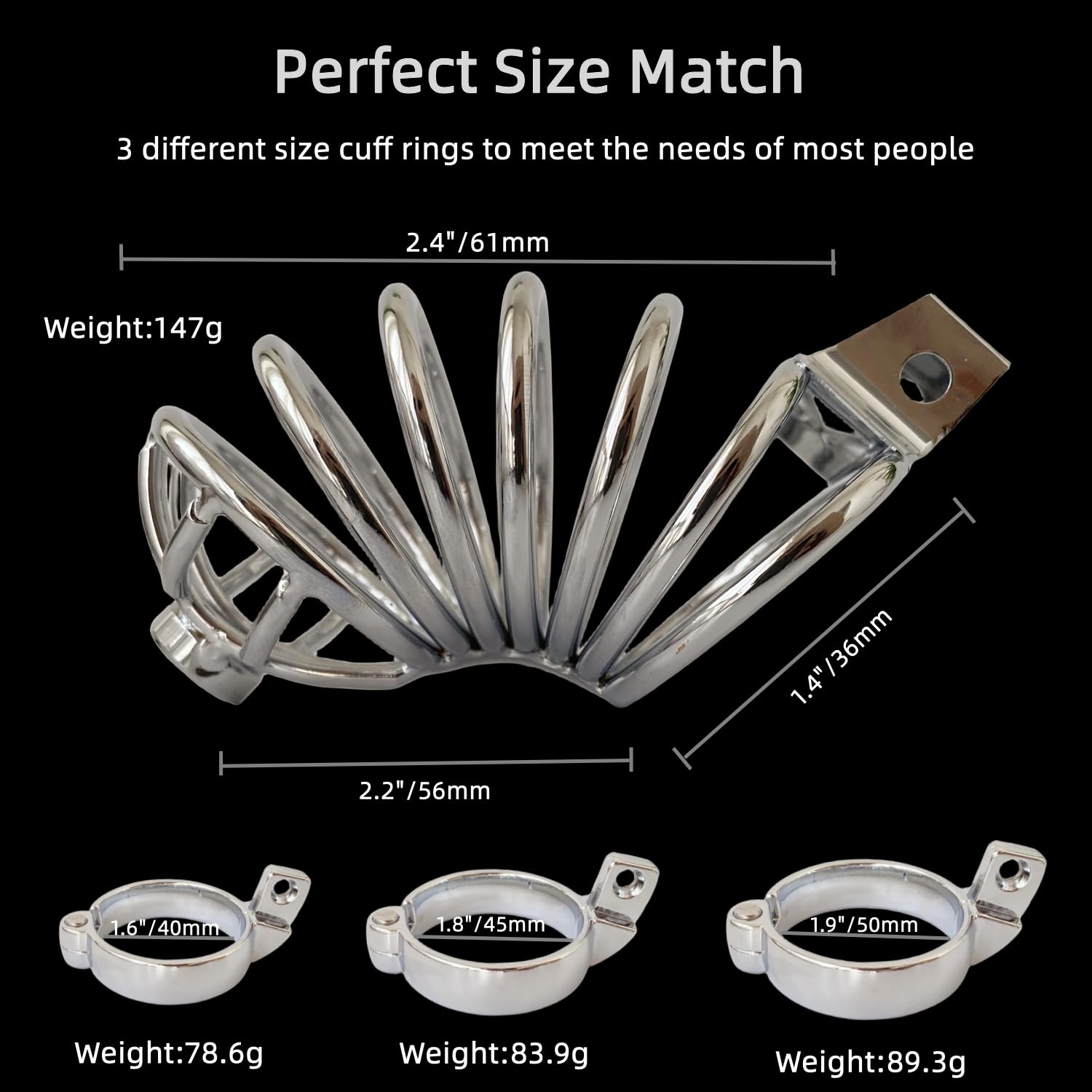 Premium Metal Male Chastity Cage with Urethral Sounds - Ergonomic Design, Adjustable S/M/L Cuffs - Secure Lock for Couples Play - BDSM, Roleplay & Long-Term Wear Adult Toy
