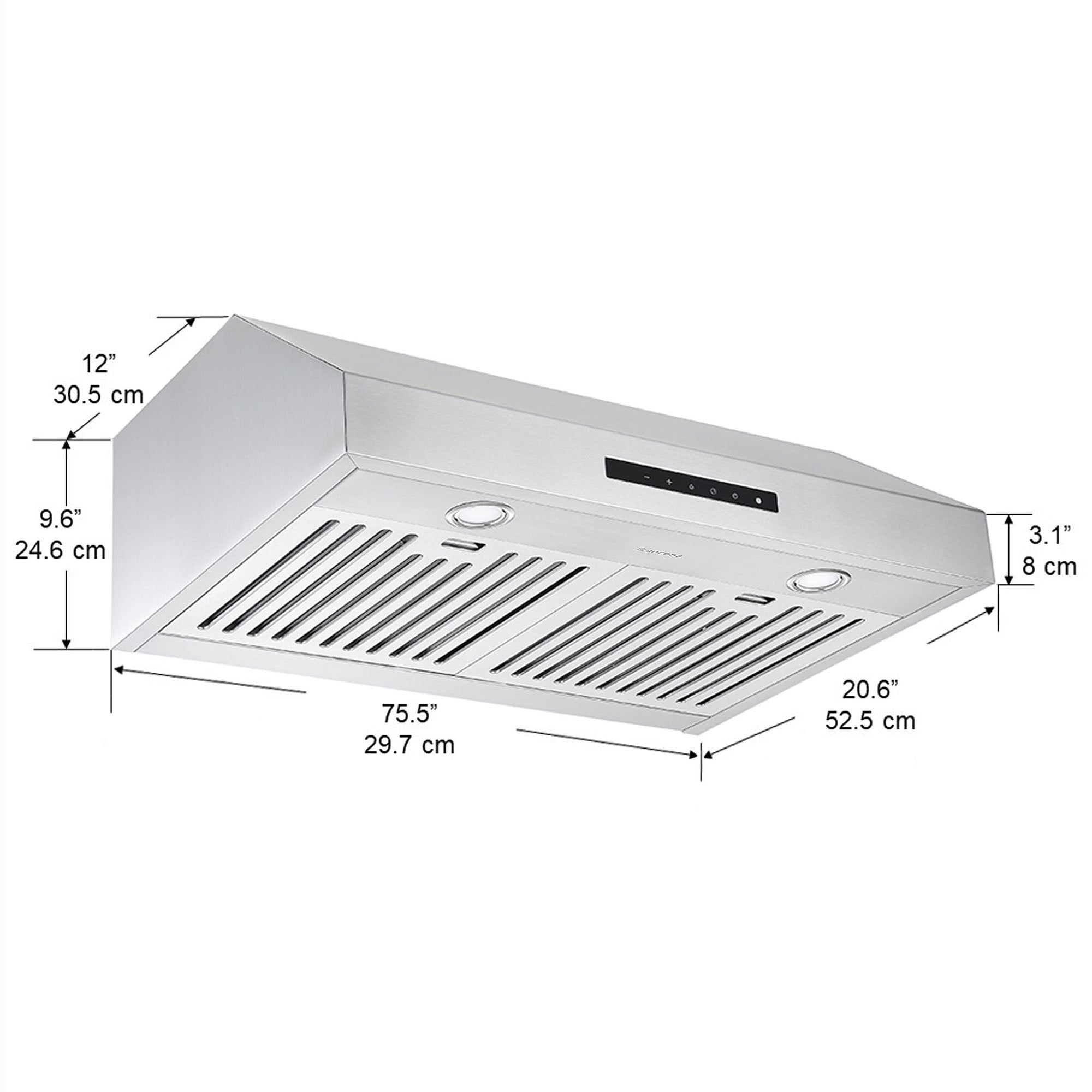 Ancona 30-Inch Under Cabinet Range Hood with LED Night Light - Stainless Steel Kitchen Vent Hood for Stove, Cooktop & Gas Range - Perfect for Small Kitchens & Apartments