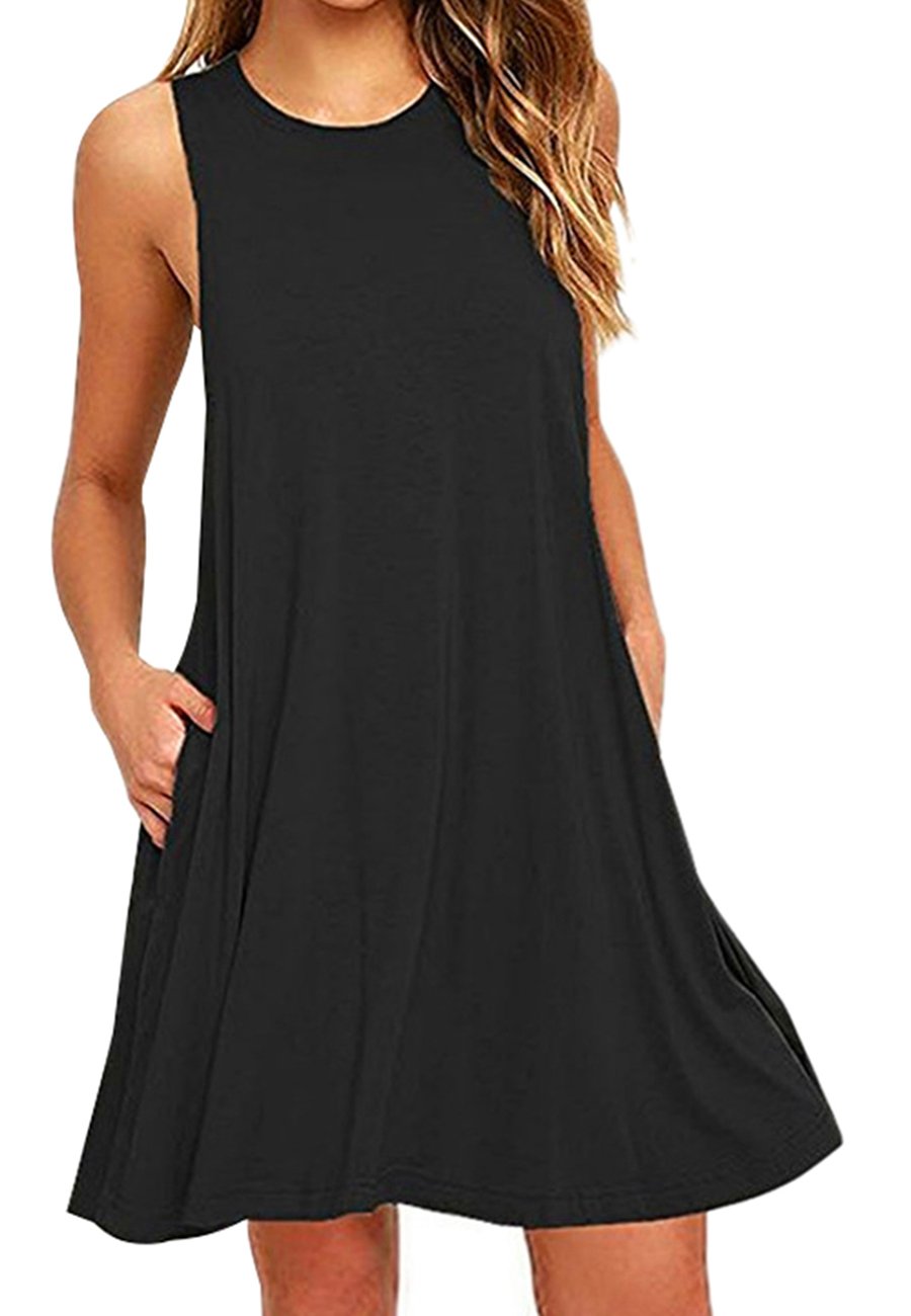 OMZIN Women's Sleeveless Swing Dress - Flared Tank Mini Dress with Pockets | Summer Casual Dress for Beach, Party & Vacation Outfits