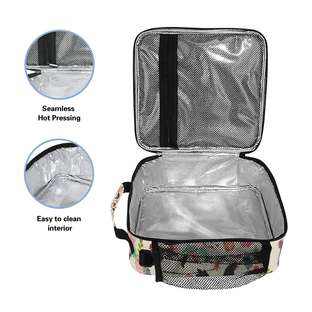 CHIFIGNO Insulated Lunch Bag for Women - Water-Resistant Thermal Tote with Floral Chicken Design, Soft Liner Cooler Bag for Work, School & Picnics | Perfect Lunch Box for Girls & Office Professionals