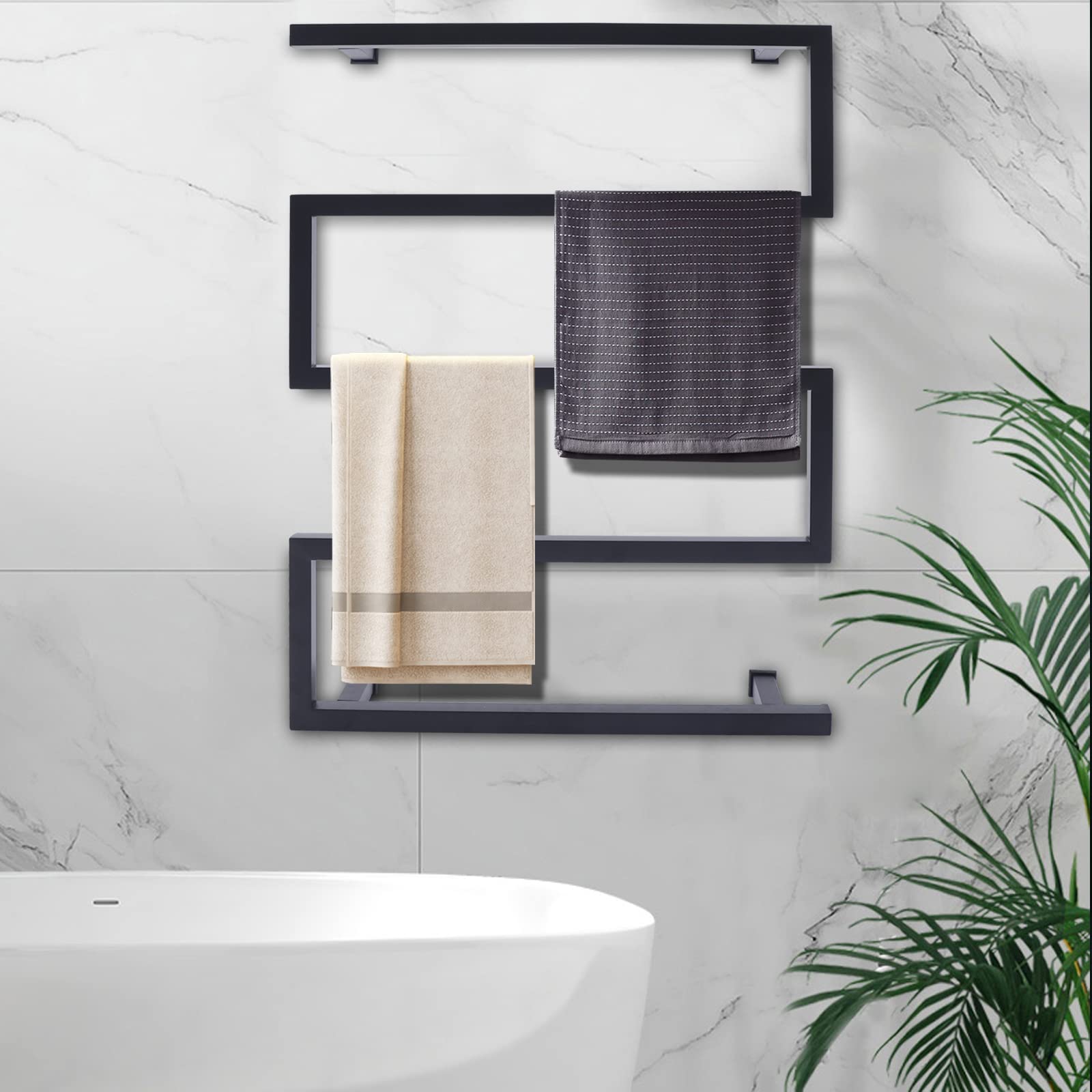 5-Bar Wall Mounted Heated Towel Rack - Modern S-Shape Stainless Steel Bathroom Towel Warmer in Matte Black | Perfect for Spa-Like Luxury & Quick Drying in Homes, Hotels, and Gyms