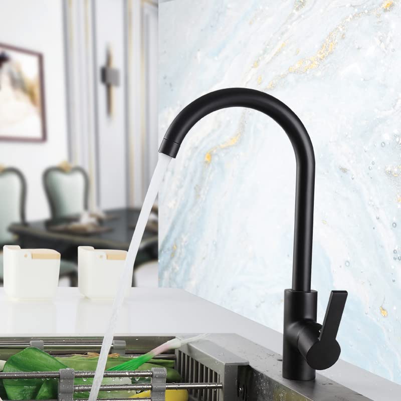 Premium SUS 304 Stainless Steel Single Lever Kitchen Sink Faucet - 360° Swivel Matte Black Mixer Tap for Hot & Cold Water - Ideal for Modern Kitchens, Restaurants, and Food Prep Areas
