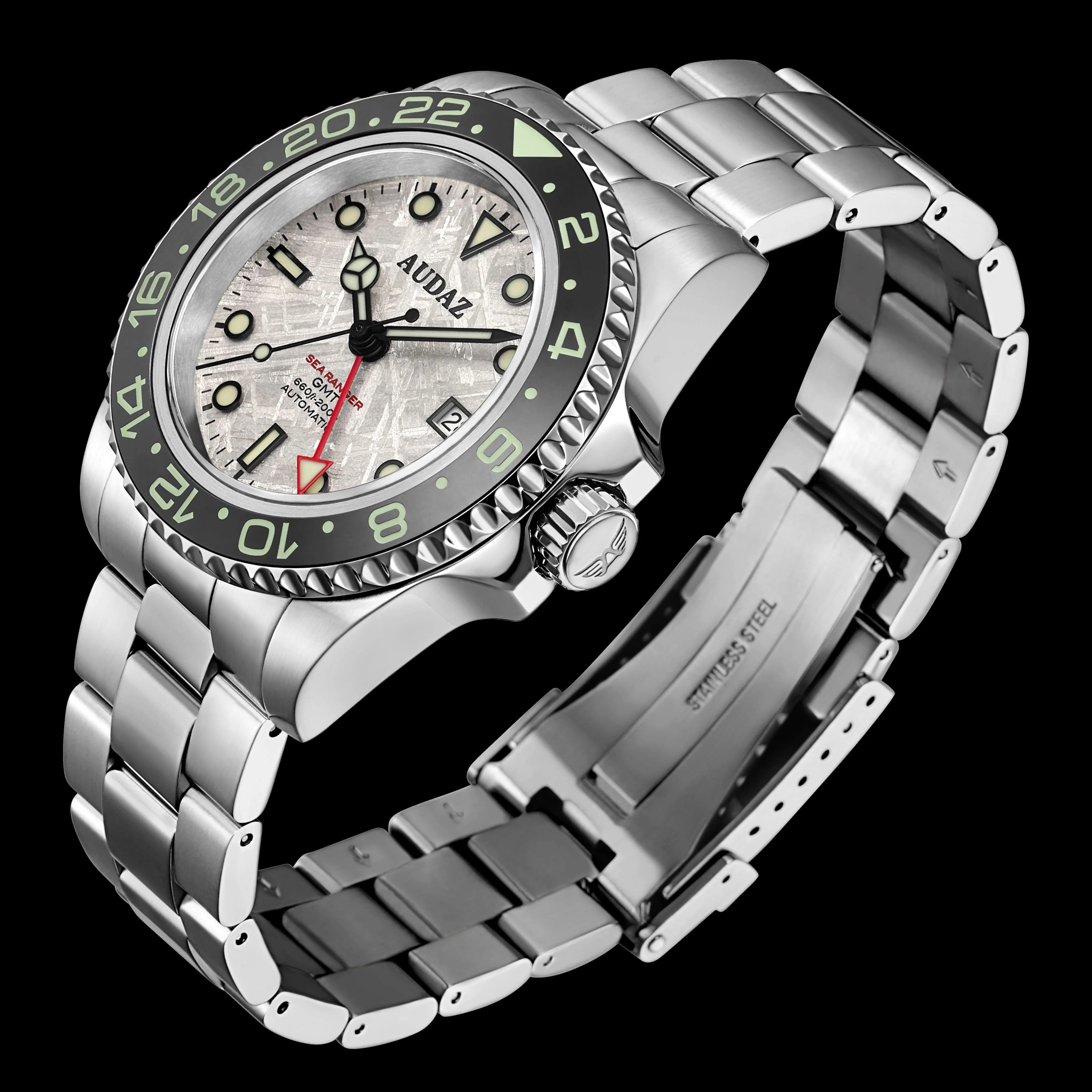 Audaz Sea Ranger GMT Meteorite ADZ 3070 07 - Luxury Men's Diver Watch with GMT Function & Meteorite Dial - Perfect for Travel, Business & Water Sports