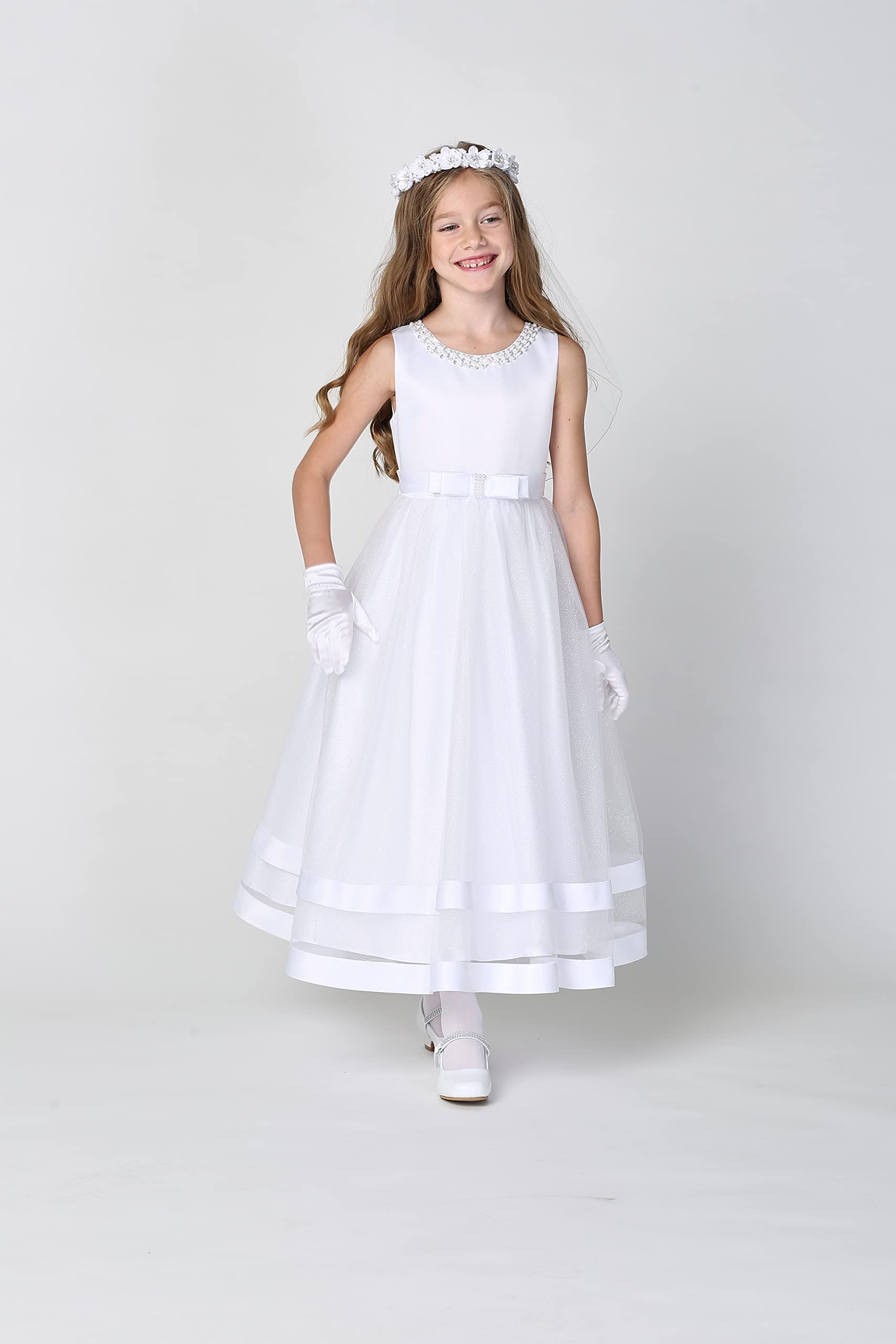 Pink Princess First Communion Dresses for Girls 7-16 | 1st Holy White Dress Plus Size | Perfect for Church Ceremonies & Special Occasions