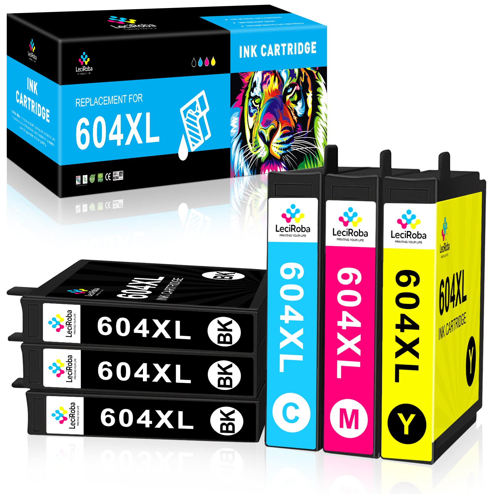 LeciRoba 604XL Ink Cartridges (6-Pack) for Epson Printers - Home & Office Use