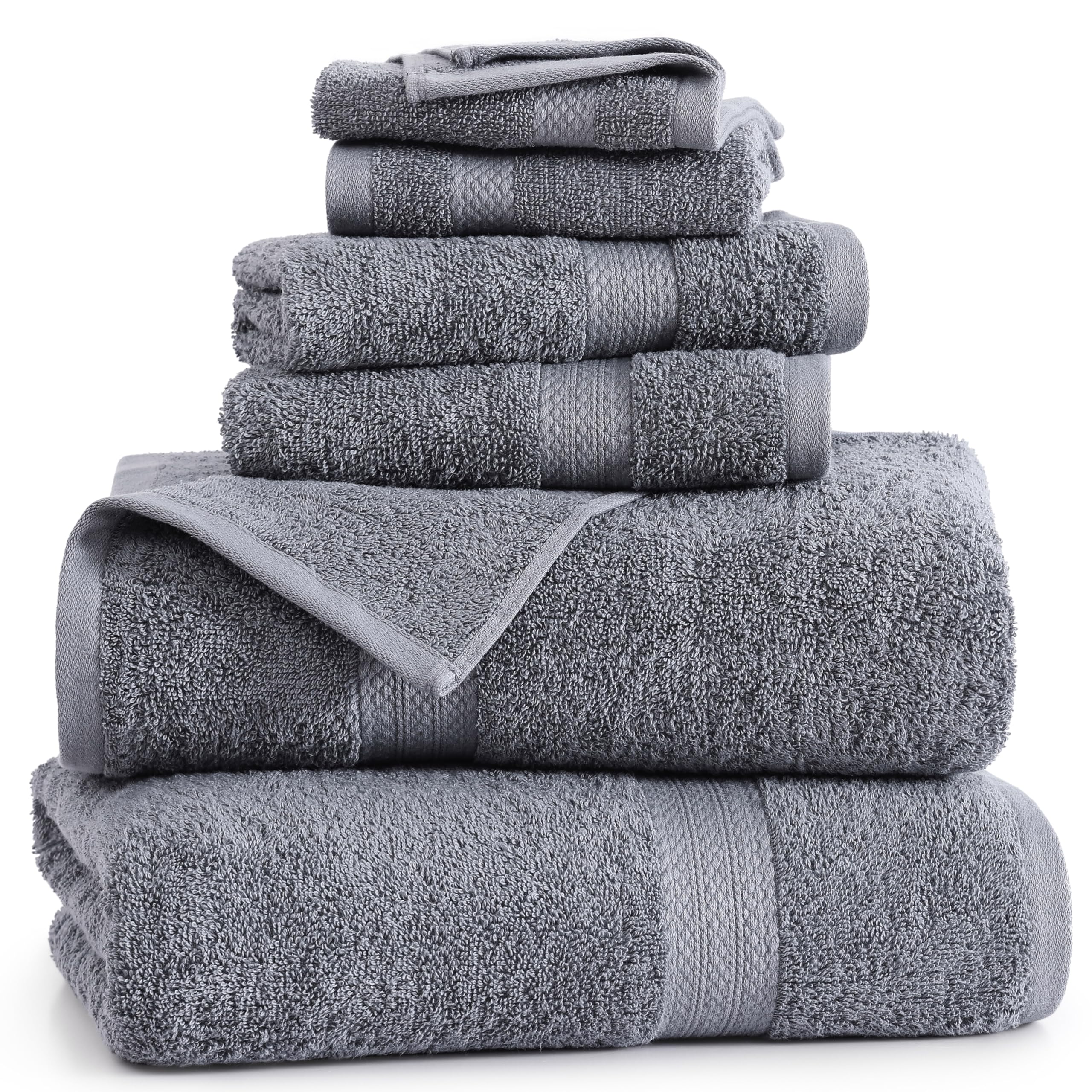 Premium 100% Cotton Bath Towels Set of 6 - Extra Large Hotel Quality Towels (2 Bath, 2 Hand, 2 Washcloths) | Soft & Absorbent for Spa, Gym & Luxury Bathroom | Cool Grey