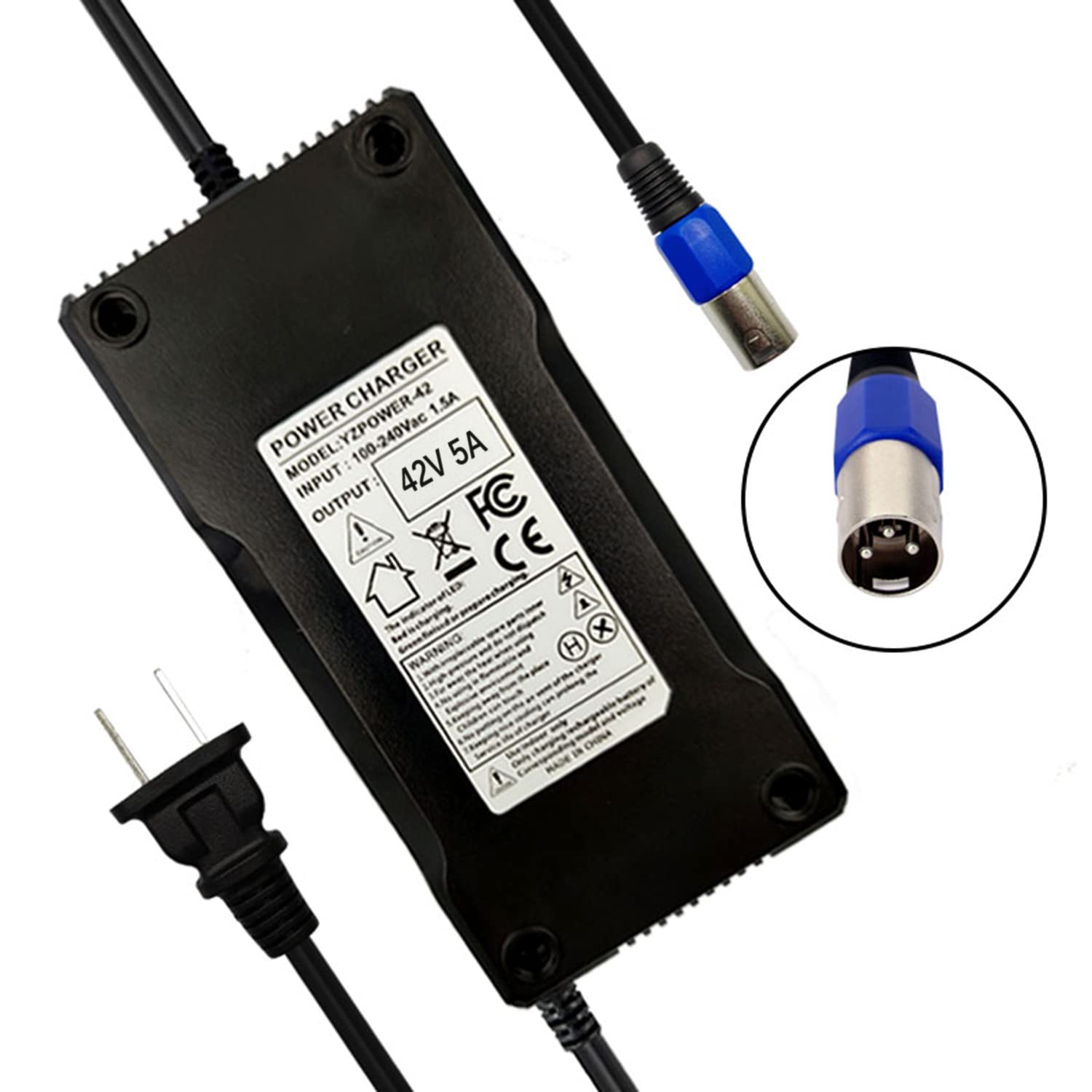 42V 5A Lithium Battery Charger for Electric Bikes, Scooters & Wheelchairs | Fast Charging with 3-Pin XLR Plug | Perfect for Commuting, Outdoor Adventures & Mobility Devices