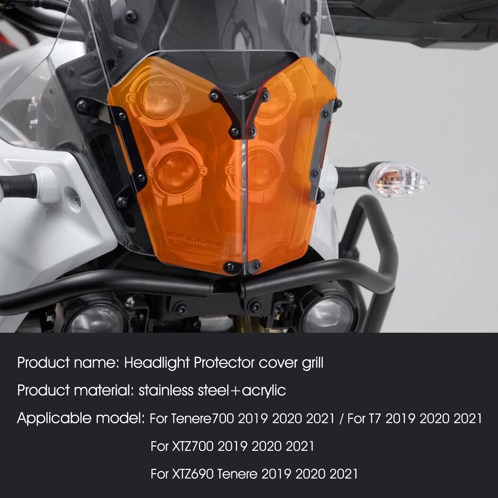 Tenere 700 Motorcycle Headlight Grill Guard - Durable Protective Cover for Yamaha Tenere 700/XTZ700/XTZ690/T7 (2019-2023) - Orange - Perfect for Off-Road Adventures & Trail Riding Protection