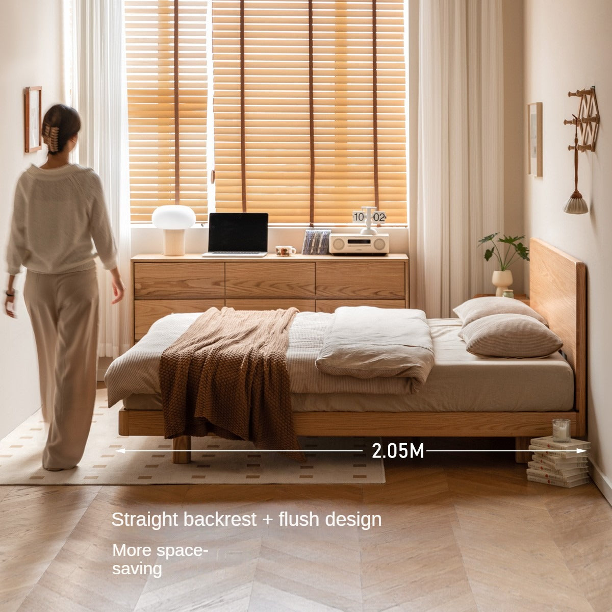 Solid Oak Wood Suspension Bed - King Size Platform Bed Frame with Large Headboard - Perfect for Master Bedroom & Modern Home Decor
