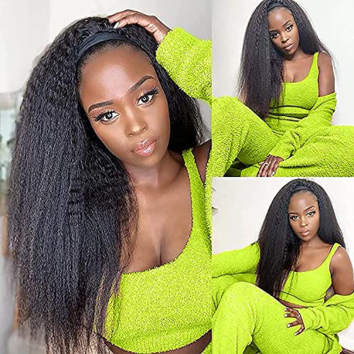 Jessie's Selection Afro Kinky Curly Headband Wigs - 100% Human Hair Glueless No Lace Front Wigs for Black Women | 18 Inch Natural Color 200% Density Curly Human Hair Wigs | Perfect for Daily Wear, Parties & Protective Styling