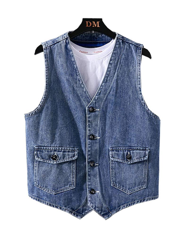 Vintage Wash Denim Vest Jacket for Men - Western Cowboy Button Down Shirt | Casual Wear, Rodeo Events & Country Style Outfits