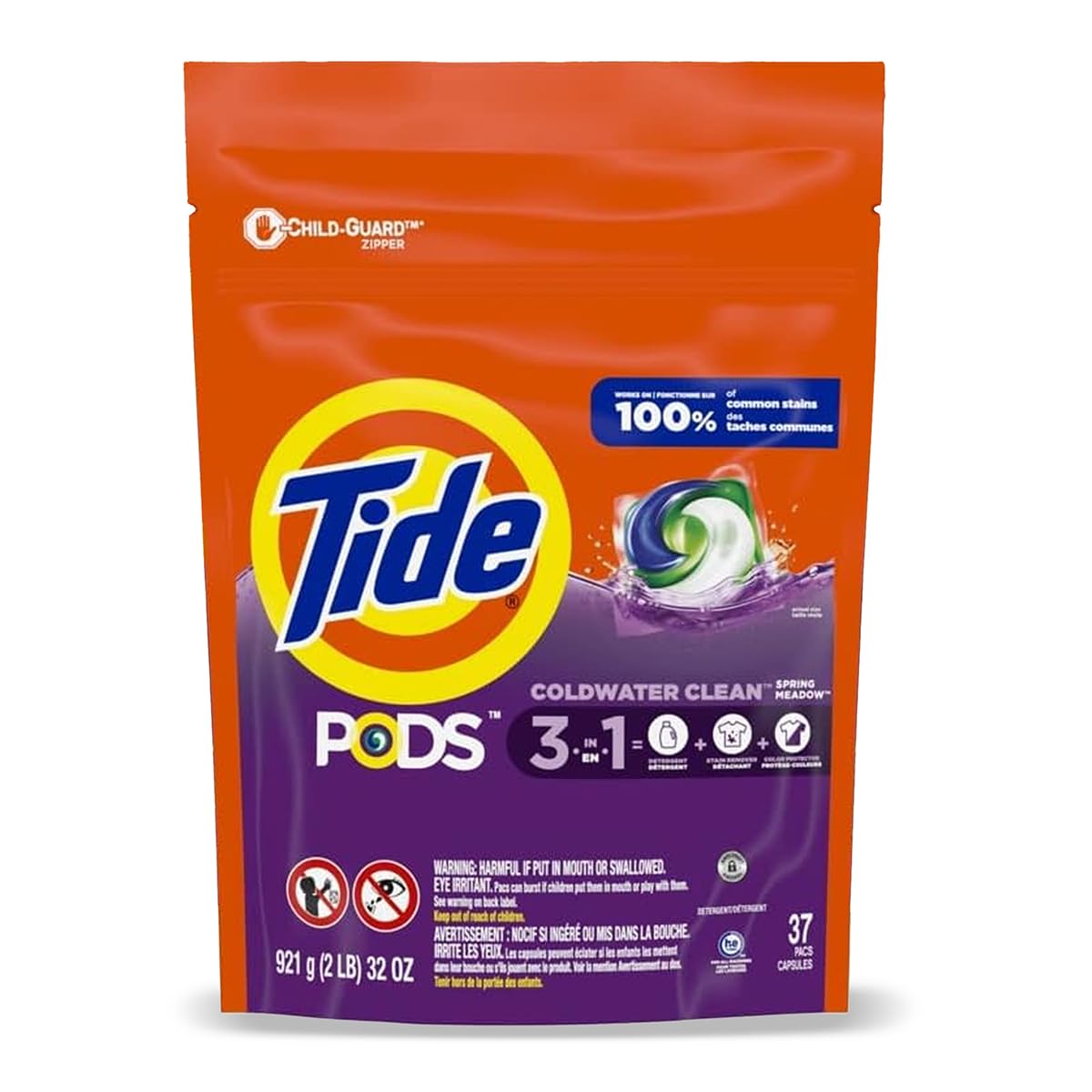 TIDE PODS Laundry Detergent Soap Pacs - Spring Meadow Scent, 3-in-1 Powerful Clean, HE Compatible, 39 Count (Pack of 1) | Fresh Scent for Clothes, Perfect for HE Washers, Ideal for Family Laundry & Stain Removal