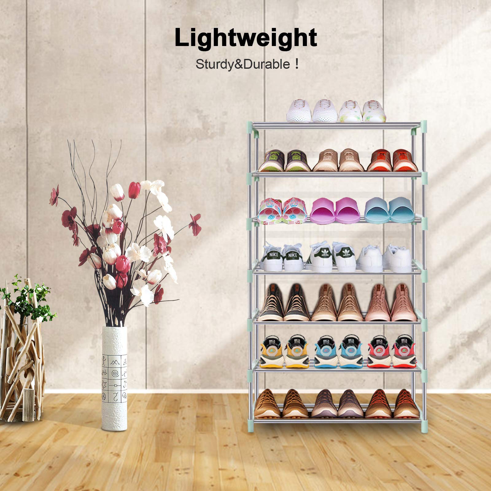 Stackable Small Shoe Rack - 3 Tier Shoe Storage Shelf Organizer for Entryway, Living Room, Hallway | Space Saving Closet & Mudroom Organization (Green)