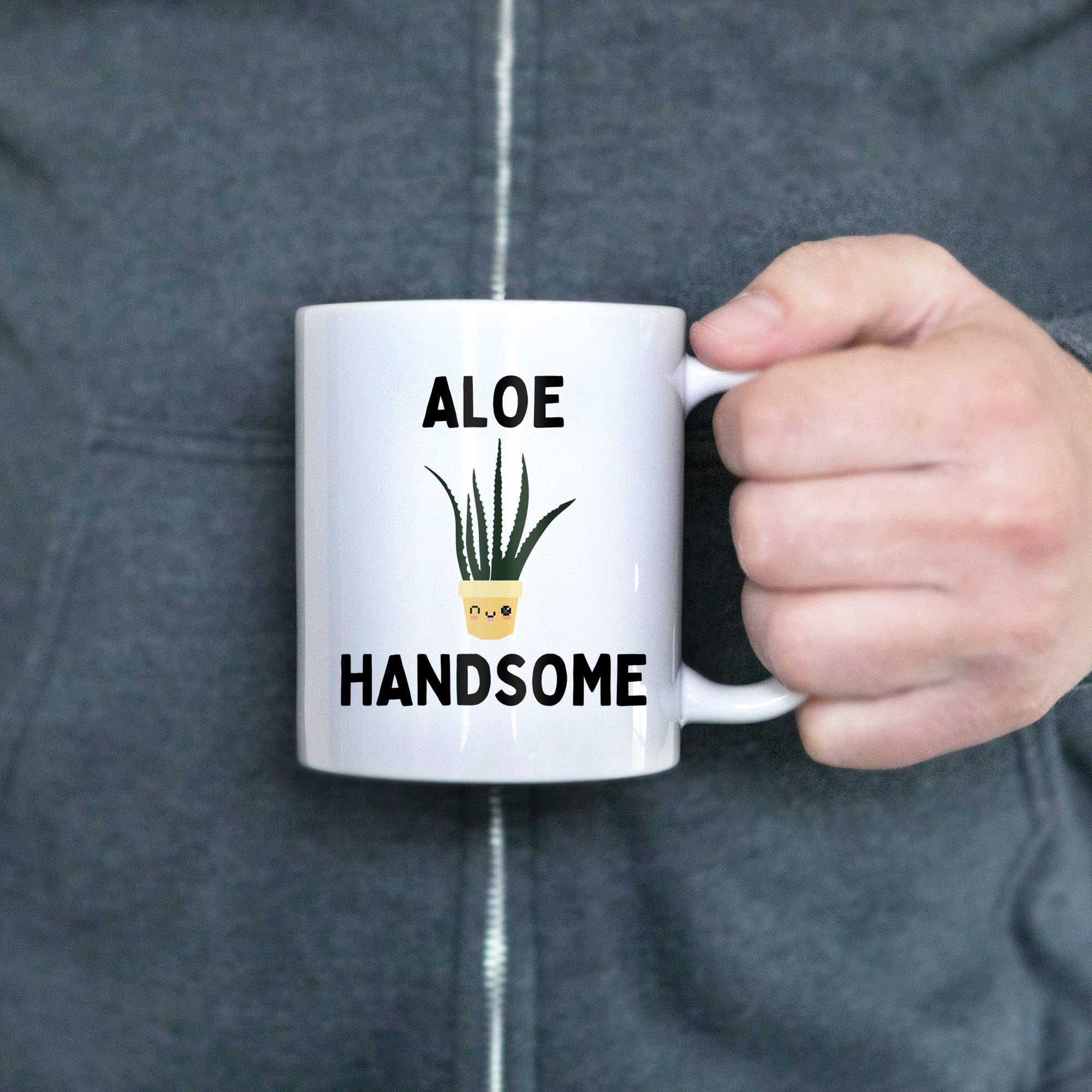 11oz White Aloe Handsome Mug - Ceramic Coffee & Tea Cup for Plant Lovers, Gardeners, Green Thumbs - Perfect Gift for Birthday, Thanksgiving & Friends - Funny Houseplant Collector Gift for Home & Office Use