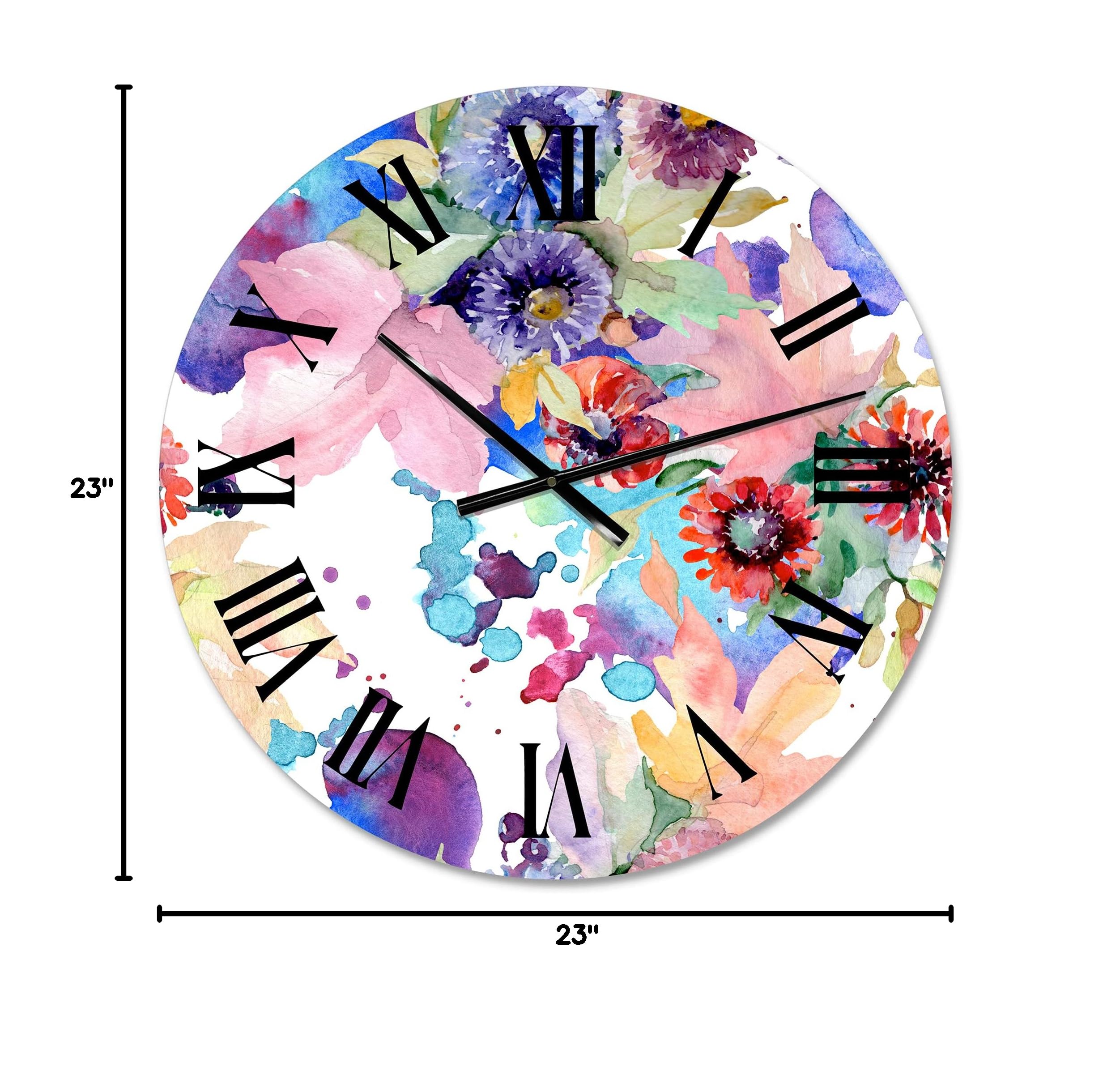 DesignQ Modern Wall Clock - Vibrant Wild Spring Leaves & Wildflowers VIII - Large Floral Botanical Wall Clock for Kitchen, Living Room, Bedroom Decor | Perfect for Home, Office & Gift Giving