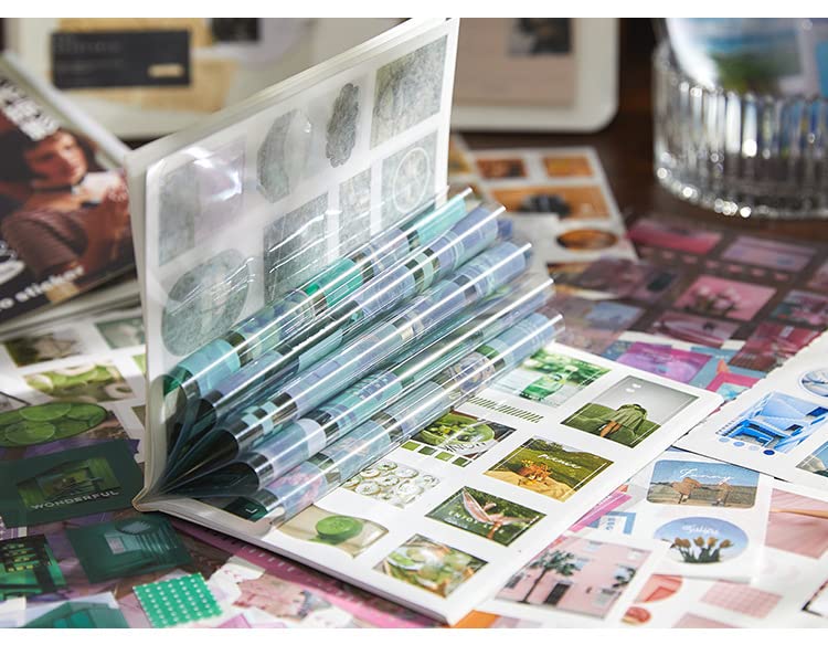 Small Cute Green Junk Journal Supplies Handbook Stickers - 20 Sheets Self-Adhesive Washi Paper + PVC Letter Stickers, Nature Planner Stickers for Art Journaling, Collage Craft, Notebooks, Album Making, Scrapbooking & DIY Gift Wrapping (Green Monsoon)