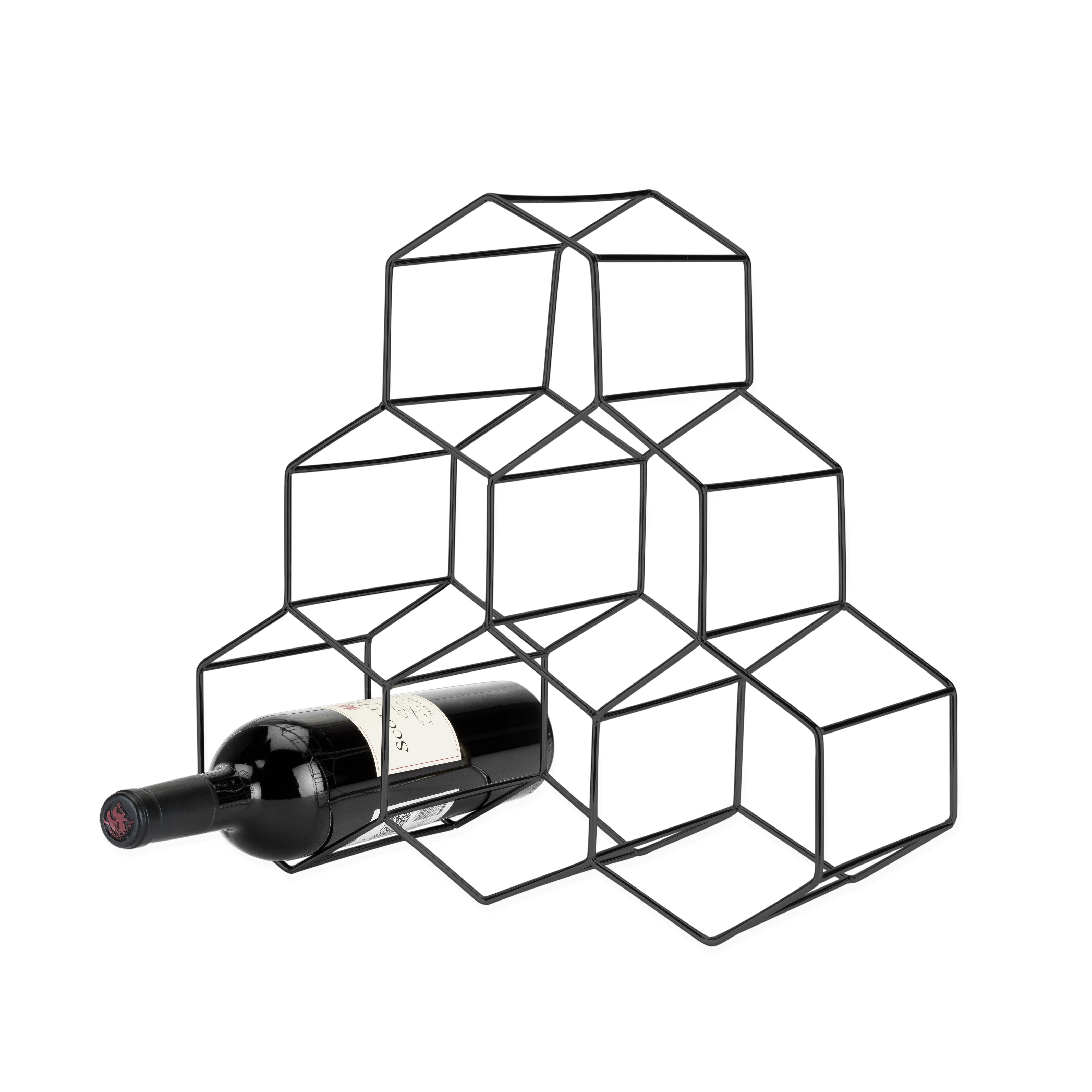 Gunmetal Geo Countertop Wine Rack - Modern Metal Wine Bottle Holder for Kitchen, Bar & Dining Room Decor | Space-Saving Storage Solution