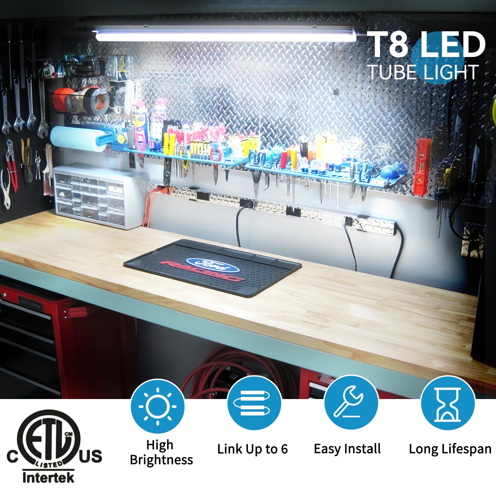 SHOPLED 4FT LED Shop Light - 45W 5850LM 6000K Cool White Linkable Ceiling Fixture - D-Shaped T8 LED Tube Lights for Garage, Warehouse & Workshop (12 Pack) - Energy Saving Bright Lighting Solution