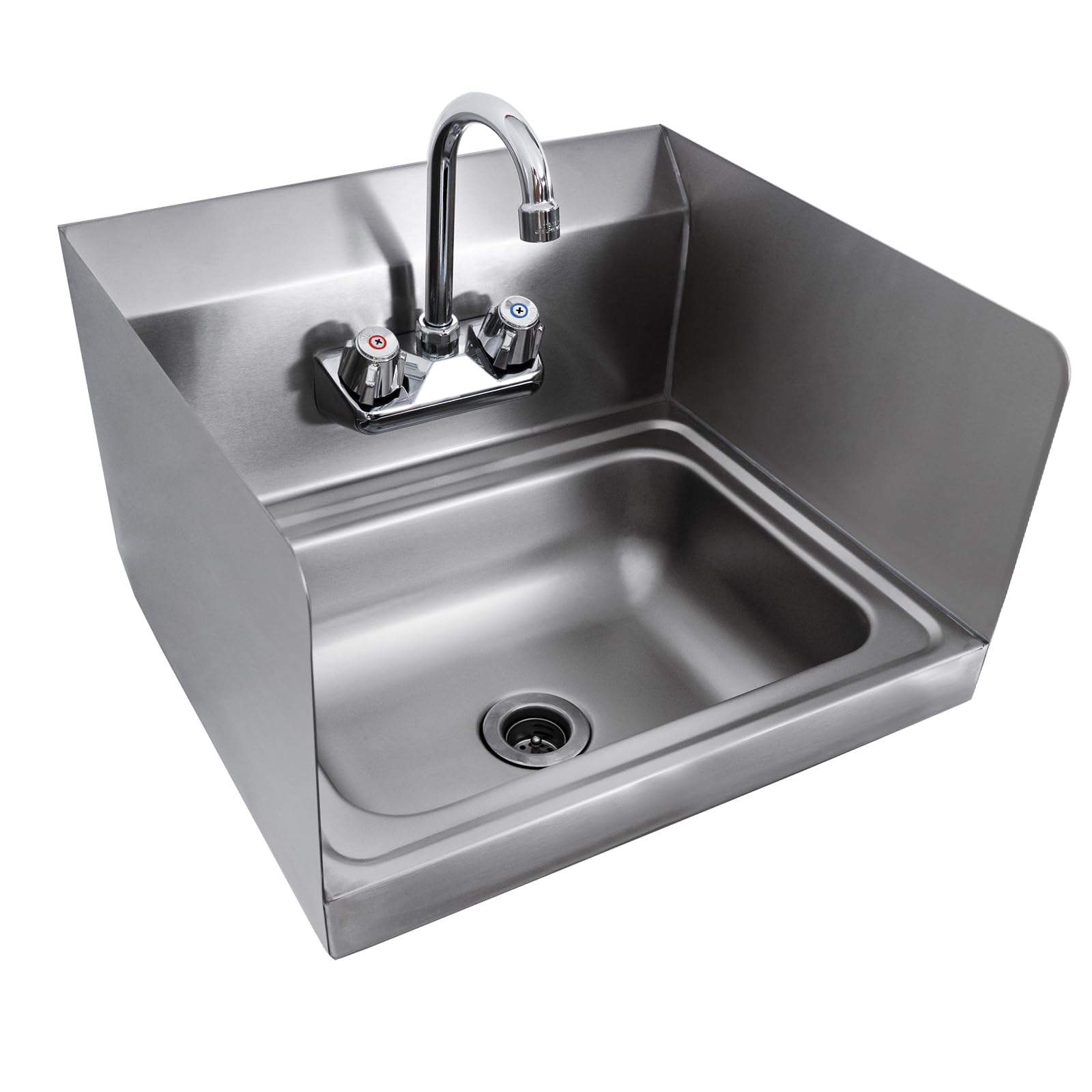 NSF Certified Stainless Steel Wall Mount Hand Washing Sink with Side Splash & Gooseneck Faucet - 17x15 Inches Commercial Kitchen Sink for Restaurants, Homes, Bars - Ideal for Food Prep Areas & Hygienic Hand Washing Stations
