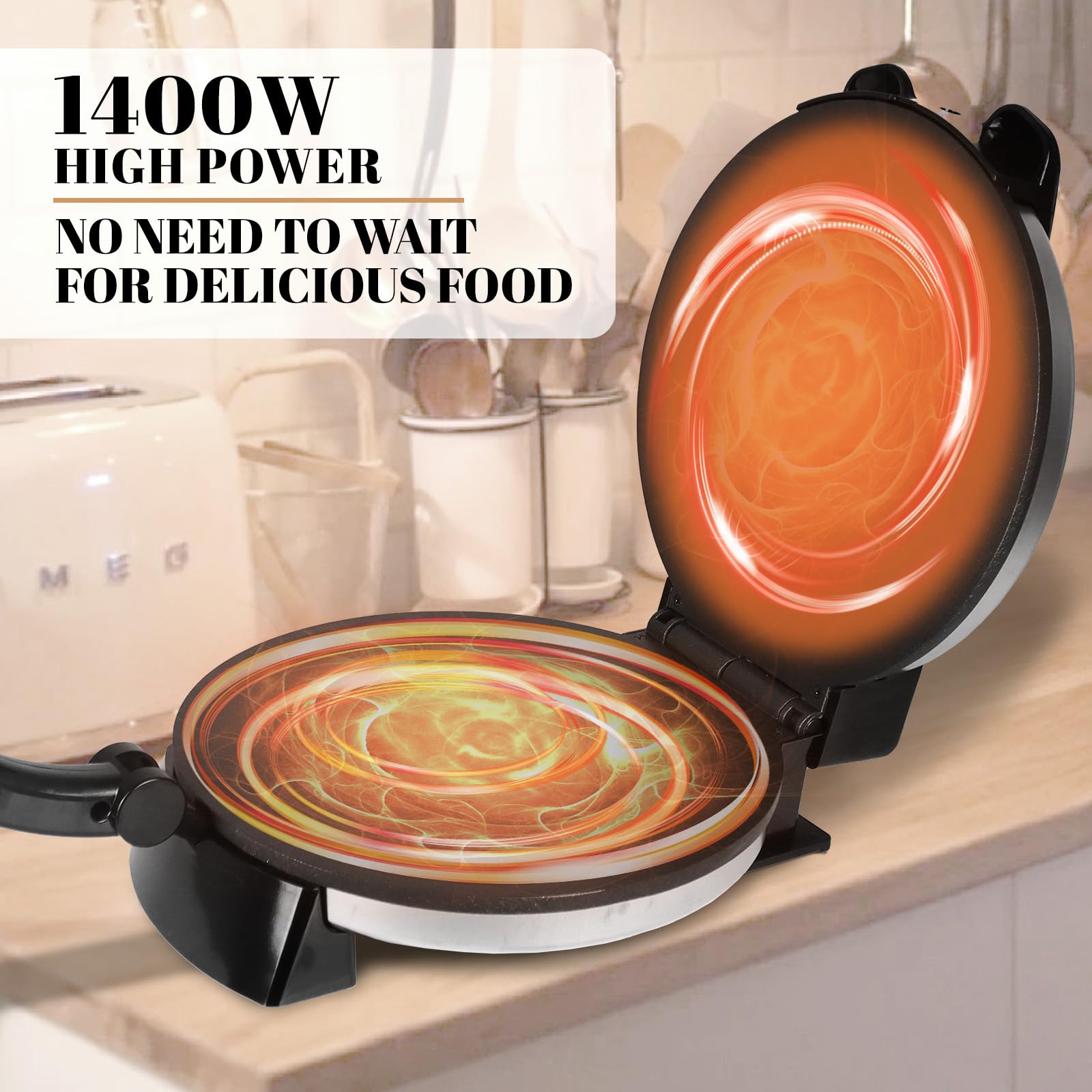 Electric Roti Maker Machine - 10 Inch Stainless Steel Non-Stick Tortilla Press for Chapati, Naan & Flatbread | Perfect for Indian Cuisine, Mexican Dishes & Home Cooking