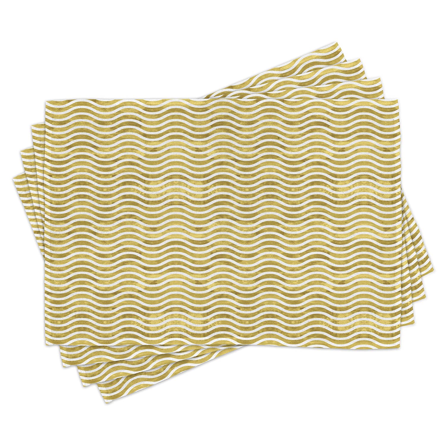 Ambesonne 4-Piece Geometric Placemats Set - Sand Ruffles Print, Hot Desert Inspired Curvy Zig Zag Design, Washable Fabric for Dining Table & Kitchen Decor in Pale Coffee & White | Perfect for Dinner Parties, Holiday Meals & Everyday Use