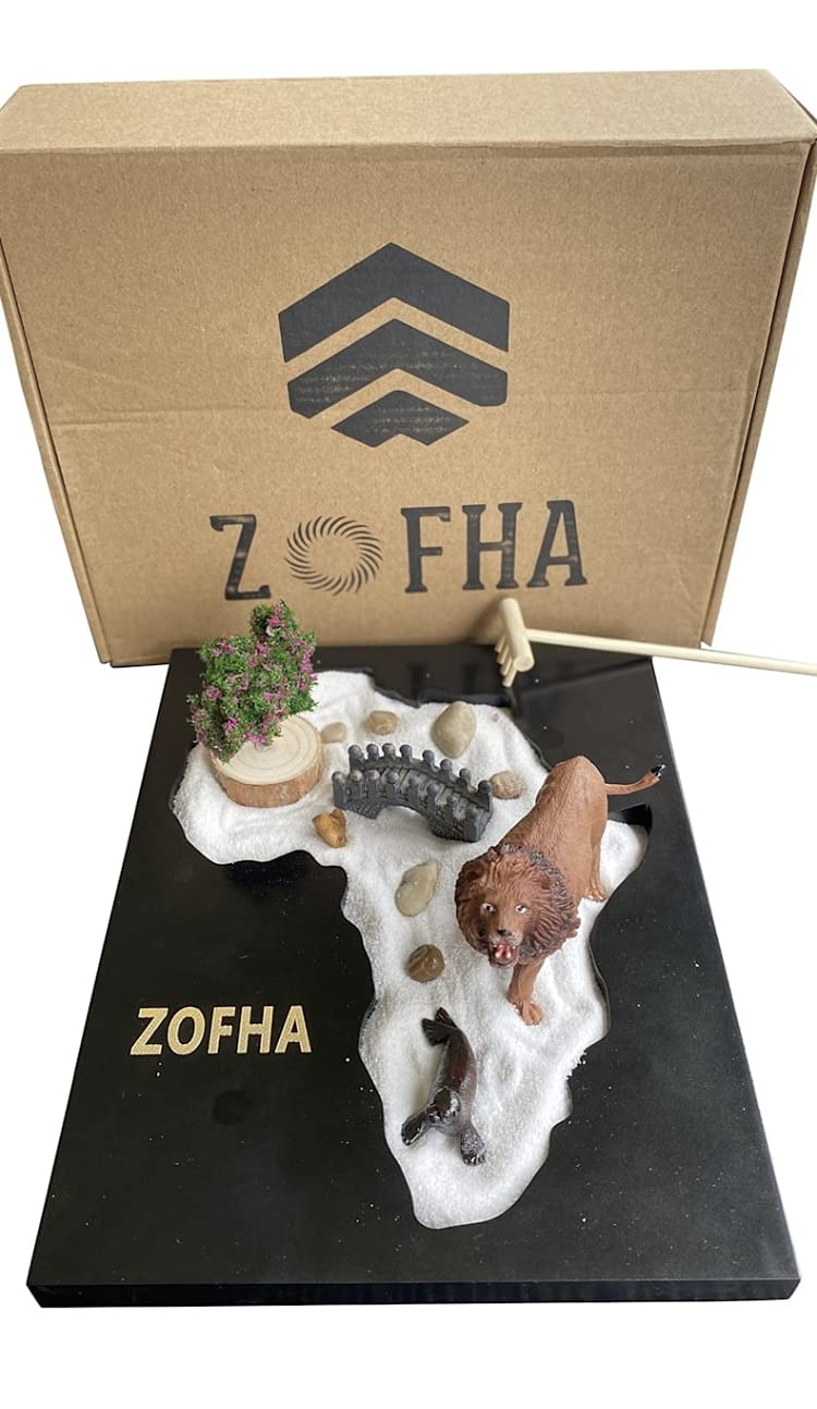 ZOFHA African Zen Garden Decor - 8x10 Inch Black Meditation Tabletop Decor for Office, Living Room & Home - Stress Relief Desktop Accessory for Relaxation & Mindfulness