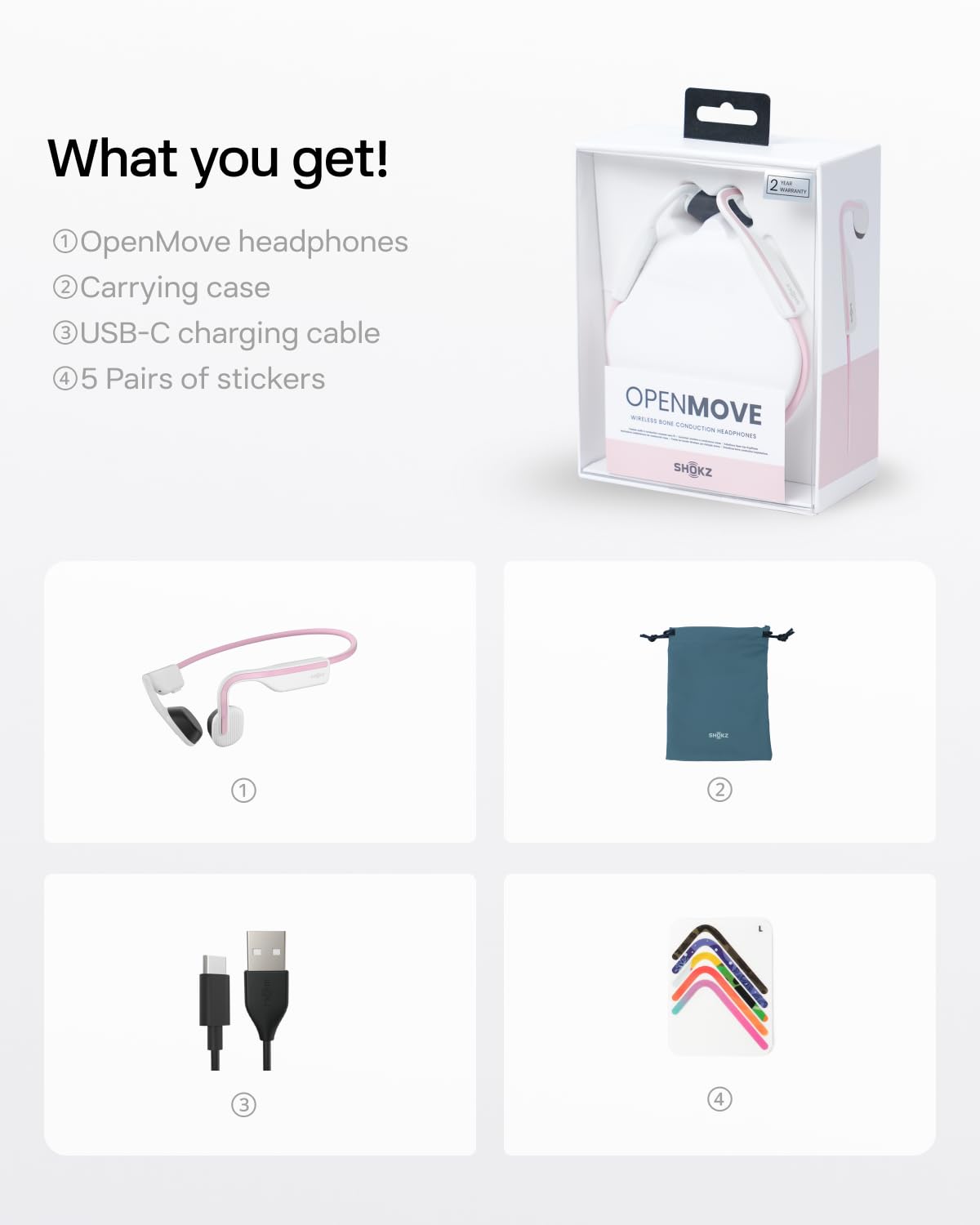 Shokz OpenMove Open-Ear Bluetooth Sport Headphones - Wireless Bone Conduction Headphones for Running, Cycling & Workouts - Sweatproof & Lightweight with Sticker Pack (Pink) - Perfect for Gym, Jogging & Outdoor Activities