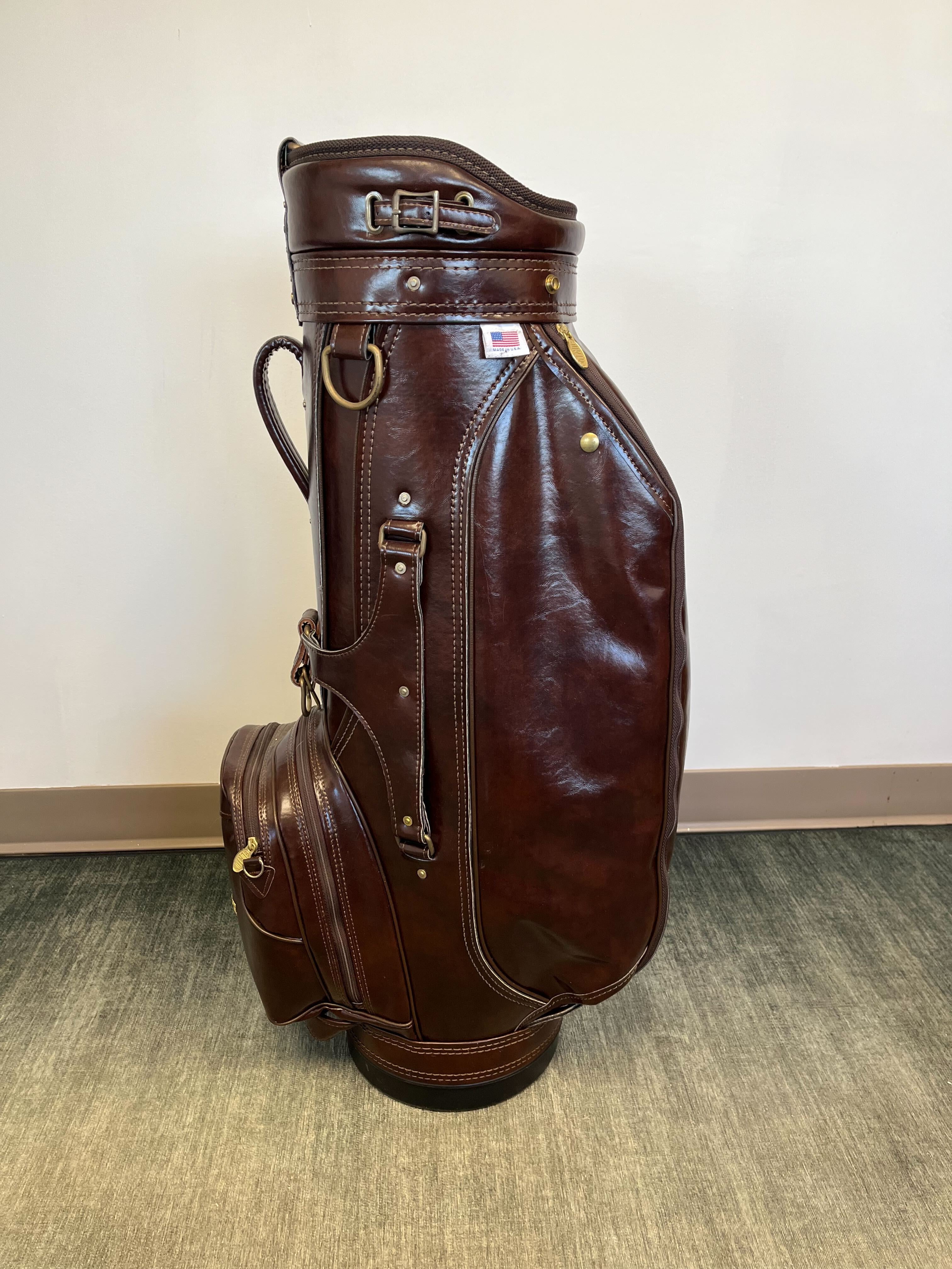 Burton Leather Golf Cart Bag with 6 Dividers & 4 Pockets - Includes Adjustable Strap & Waterproof Rain Cover - Perfect for Golf Tournaments & Outdoor Sports