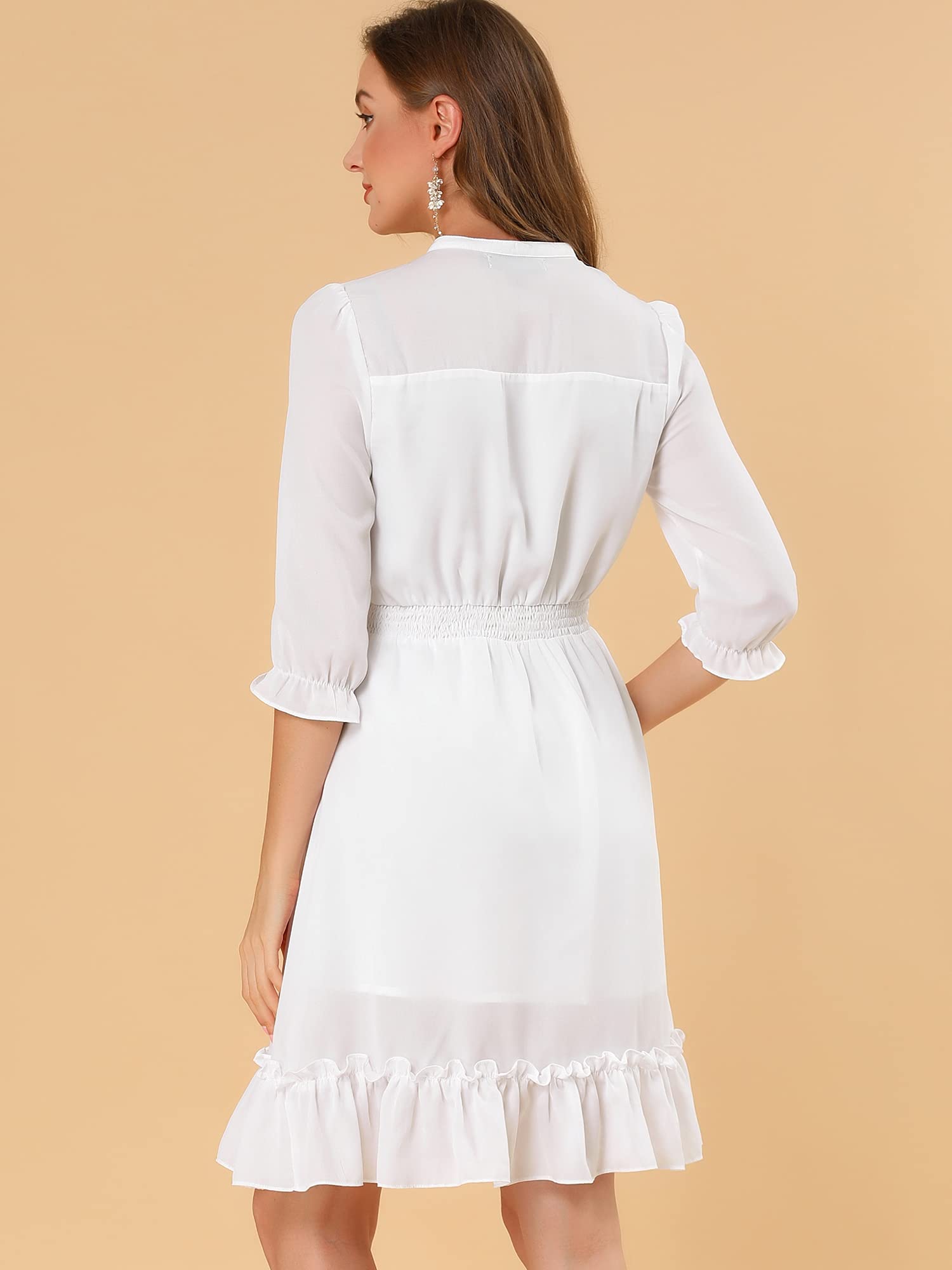Allegra K Women's Casual 3/4 Sleeve Boho Chiffon Dress for Wedding Guest, Summer Beach Party & Outdoor Events