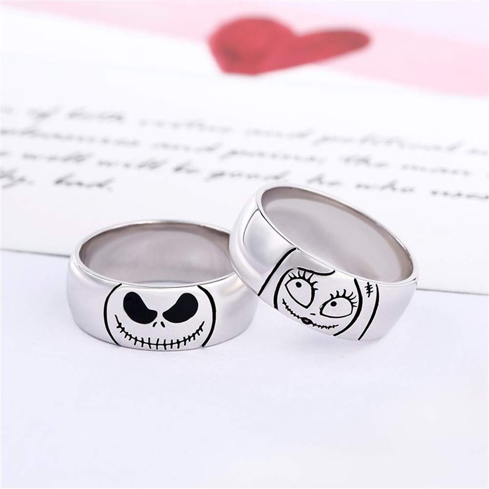Jeulia Jack Skellington & Sally Halloween Couple Rings - 925 Sterling Silver Matching Band Set for Women & Men | Gothic Promise Rings, Anniversary Jewelry Gift for Him & Her with Velvet Box | Perfect for Halloween Costumes, Cosplay, and Couple Fashion Accessories