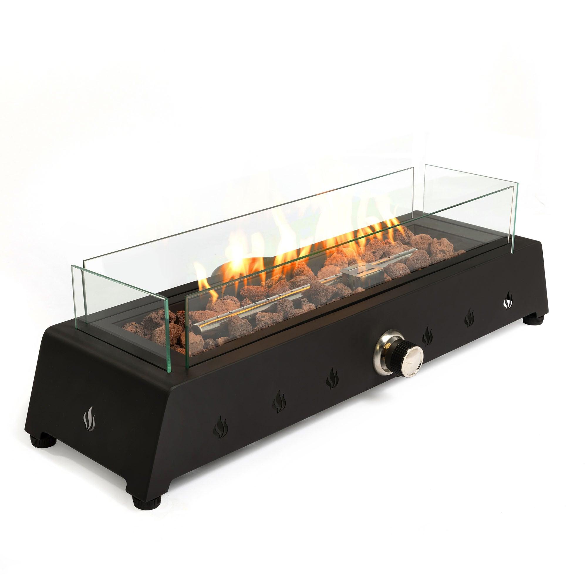 28 Inch Portable Tabletop Fire Pit - Propane Gas Fire Pit with Quick Connect Joint, Glass Wind Guard & Lava Rocks for Outdoor Patio, Deck, Backyard, Camping & Picnic Use