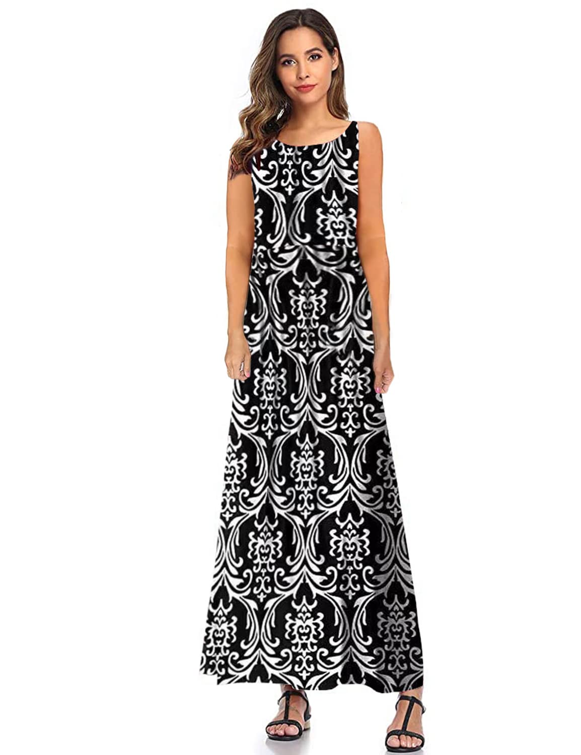 SHELY Women's Sleeveless Loose Plain Casual Maxi Long Dress with Pockets - Summer Beach Cover Up, Vacation Outfit, Boho Chic Fashion