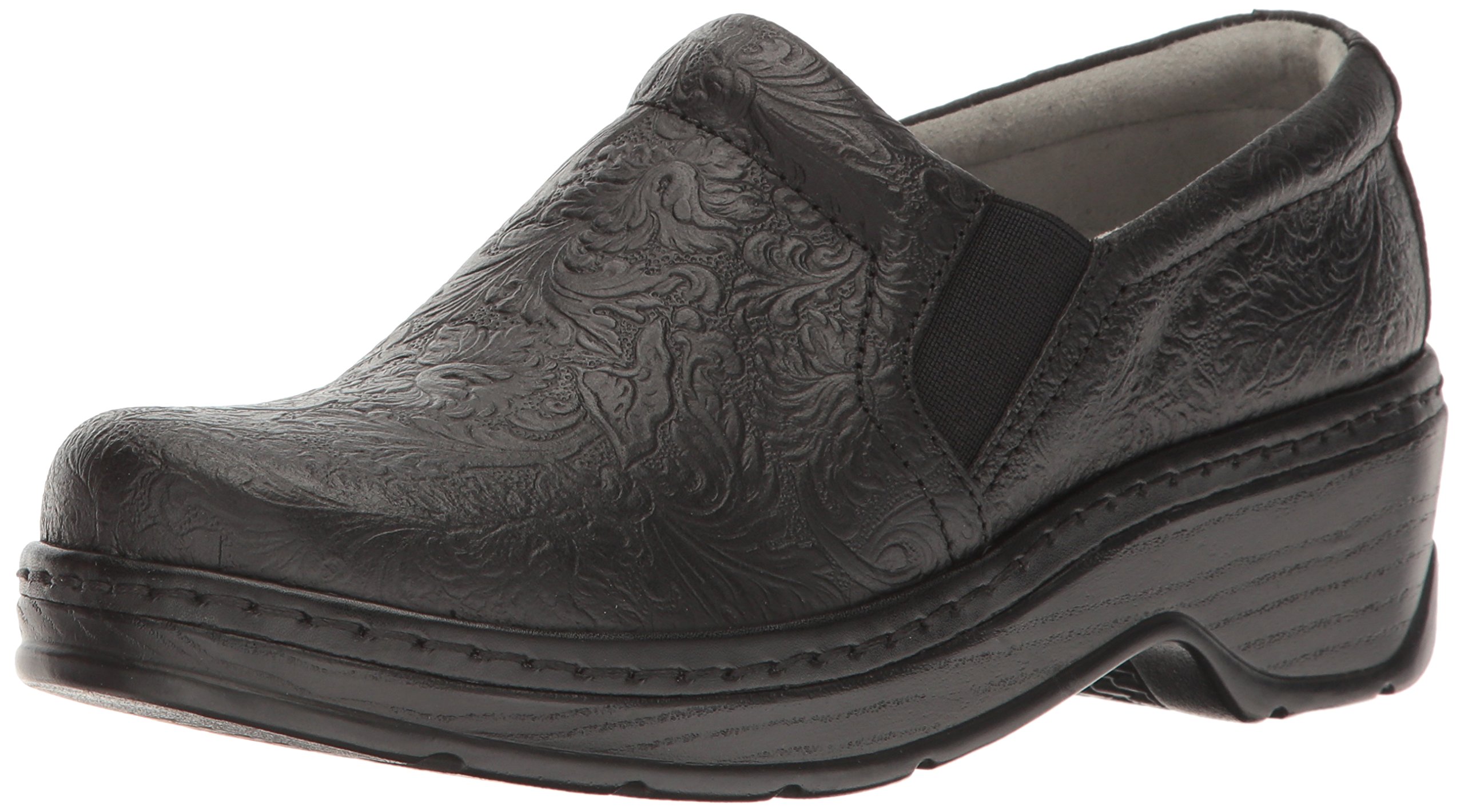 Klogs Footwear Naples Women's Nursing Shoes - Slip-Resistant Work Shoes for Healthcare Professionals with Arch Support & Cushioned Comfort - Black Tooled Leather Size 8.5 Medium (US) - Perfect for Nurses, Doctors & Hospital Staff Working Long Shifts