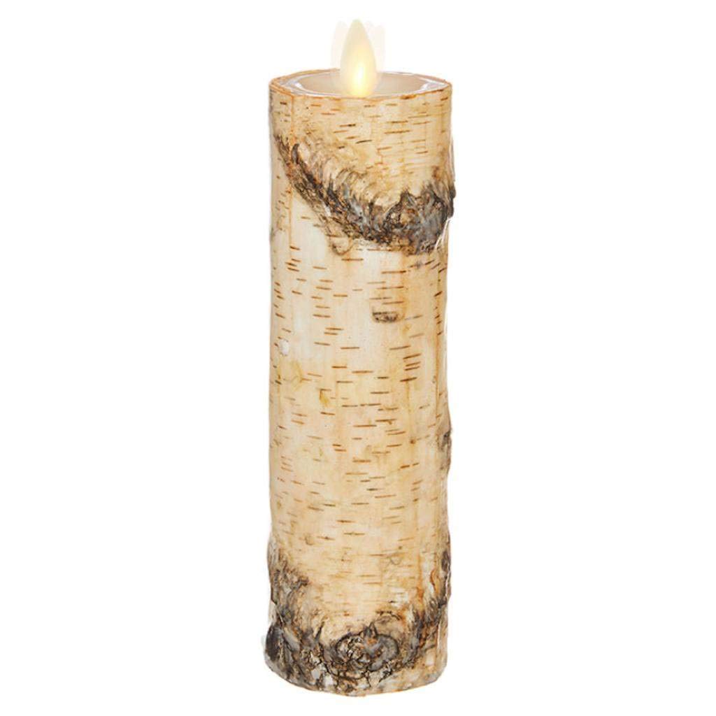 Raz Imports 2x8 Inch Realistic Flameless LED Pillar Candle - Birch Wrapped Wax-Look Fake Candle with Flickering Flame Effect - Safe Battery-Operated Decorative Candle for Home, Wedding Centerpiece, Romantic Dinner Lighting & Night Light