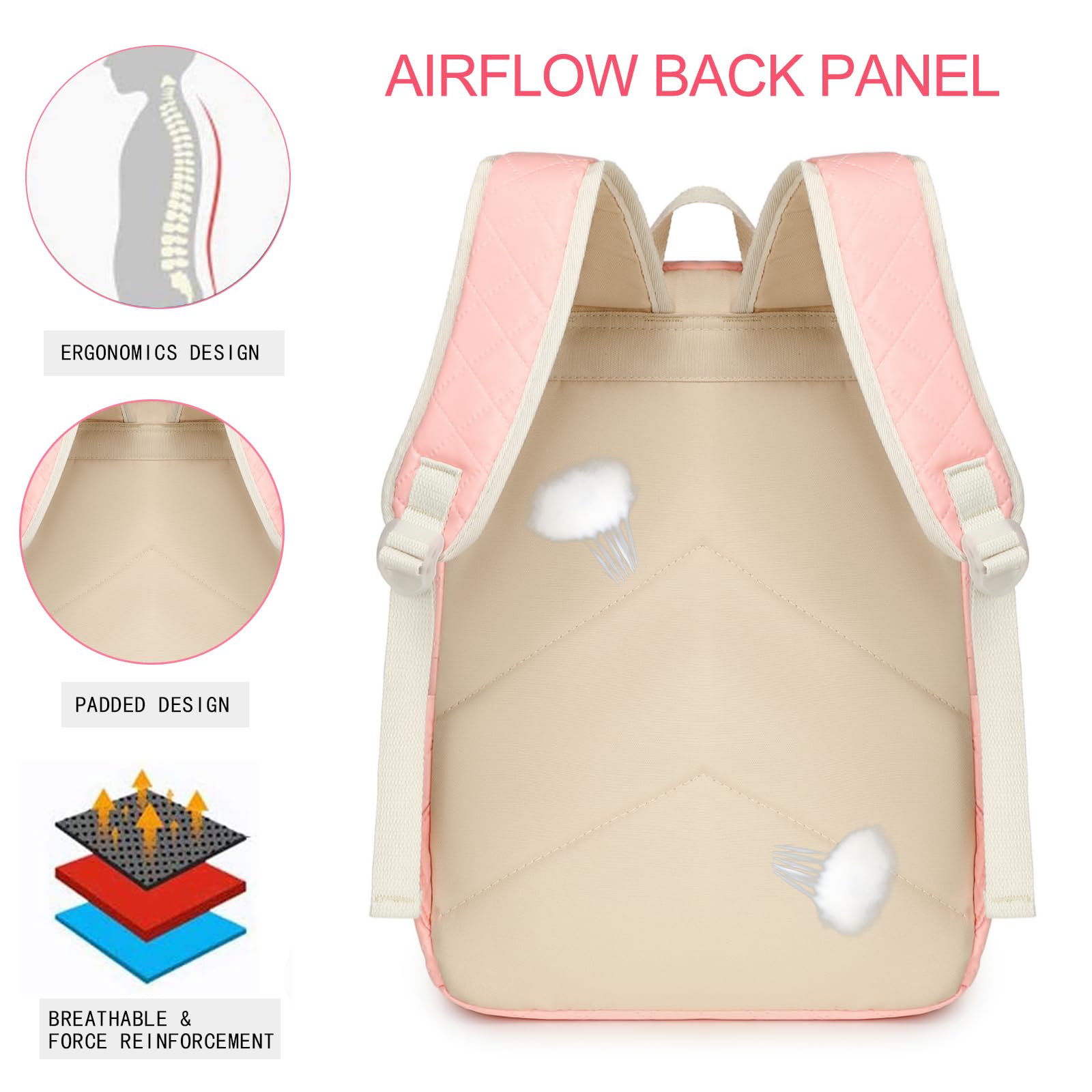 Natayoo Large Water Resistant Lightweight Backpack for Teen Girls - Pink School Bookbag with Laptop Compartment | Perfect for High School, College, Travel & Daily Use