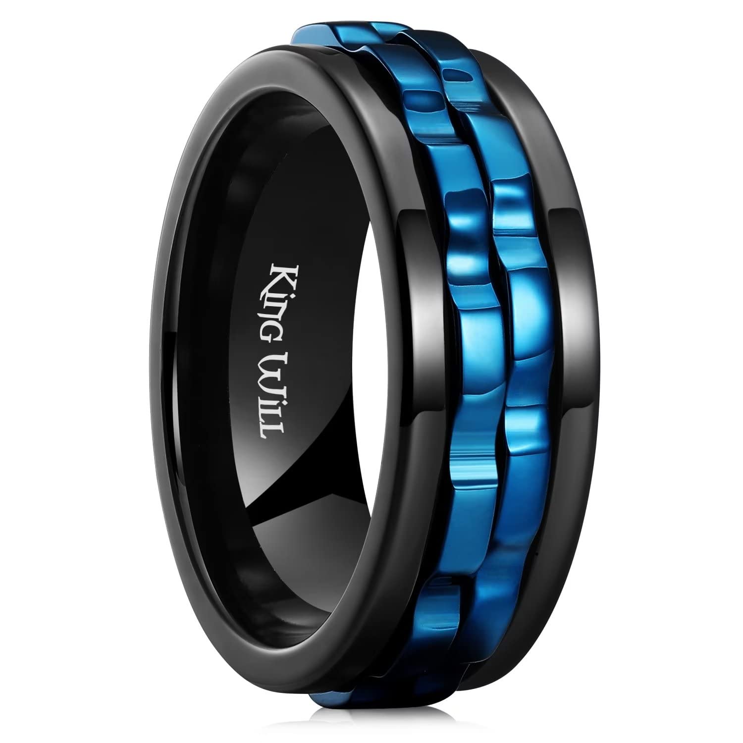 King Will Stainless Steel Black Gear Spinner Rings for Men & Women - Anxiety Relief Fidget Toy, Stress-Free Wedding Band - Perfect for Office, Travel, and Everyday Wear